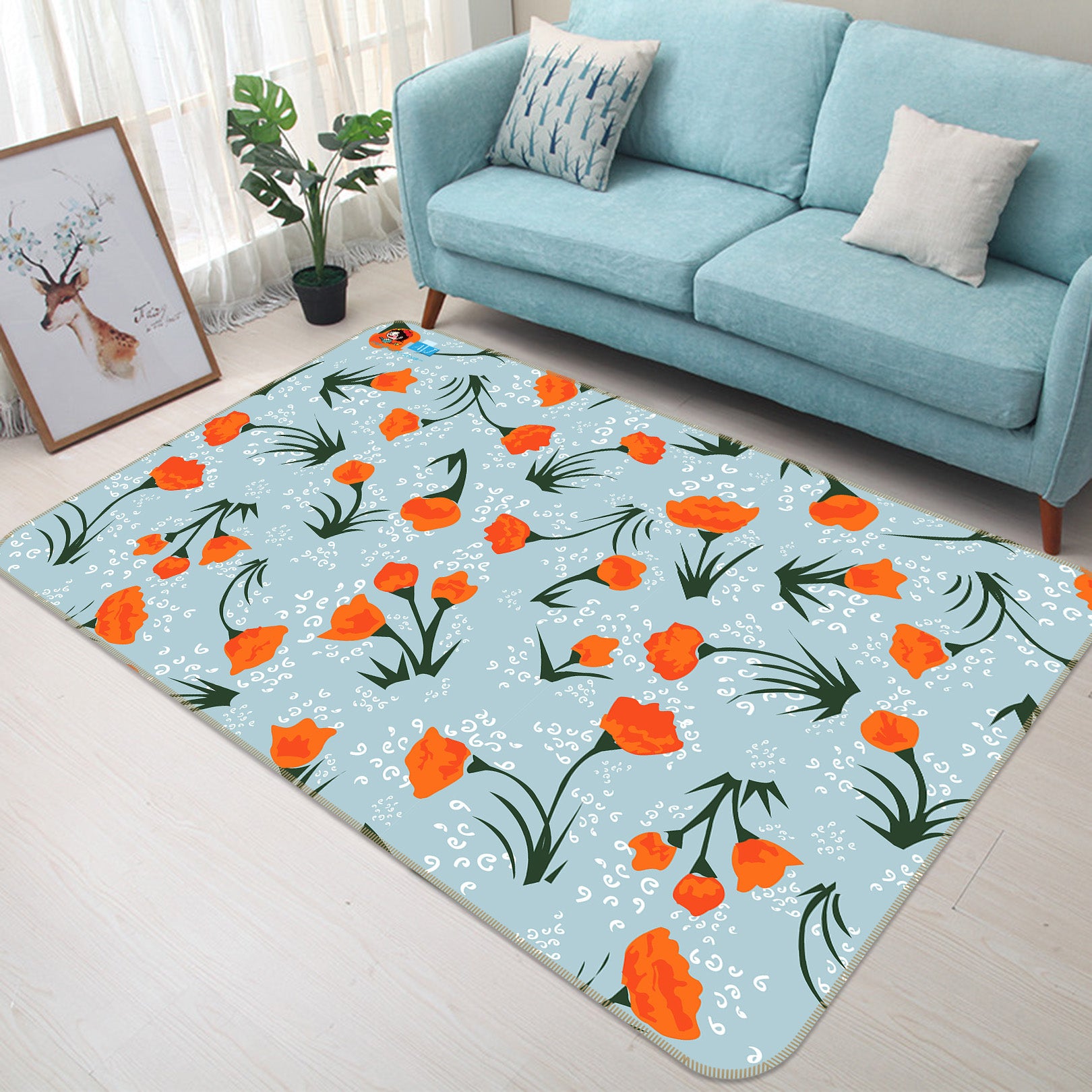 3D Red Flowers 10750 Kashmira Jayaprakash Rug Non Slip Rug Mat