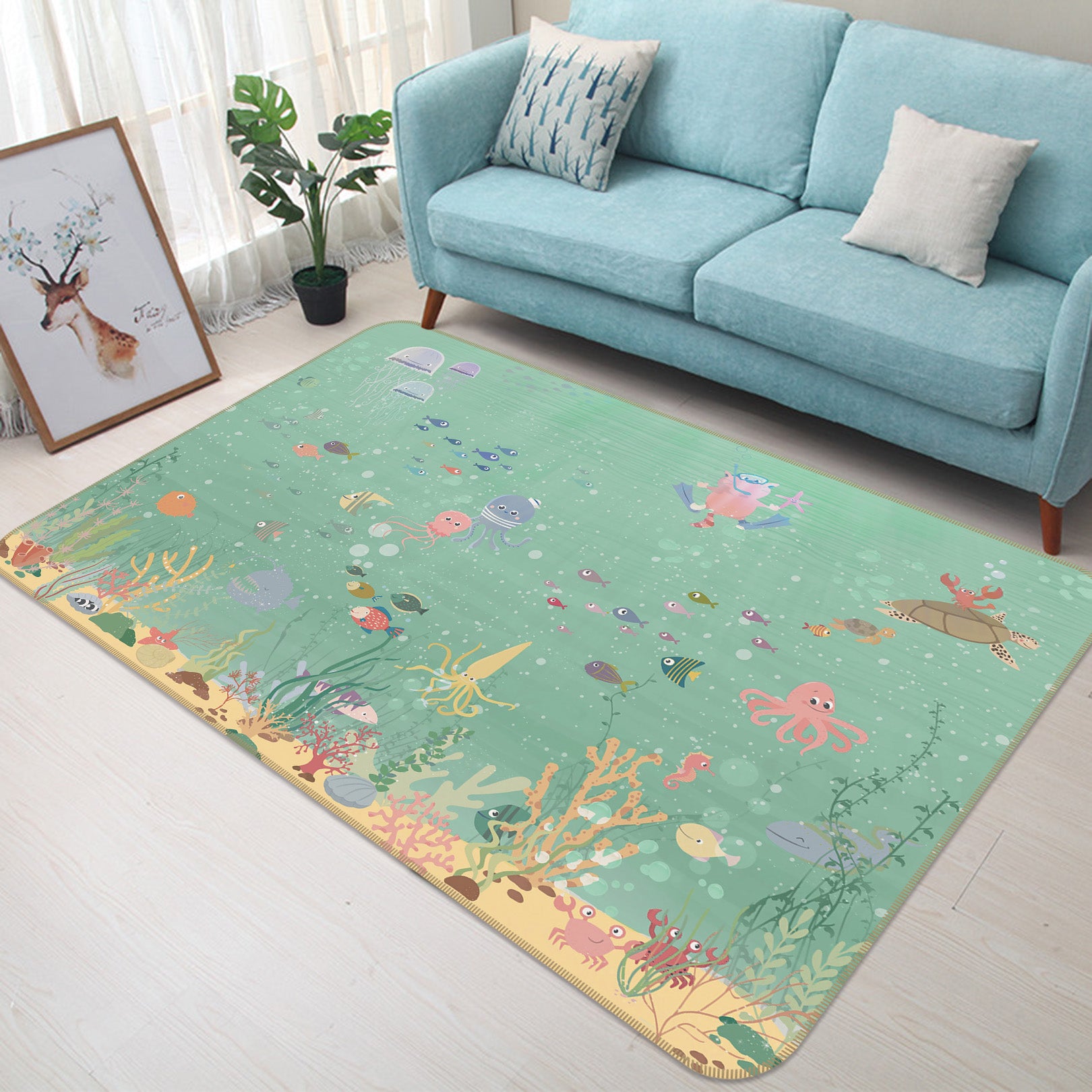 3D Seabed Fish 34044 Non Slip Rug Mat