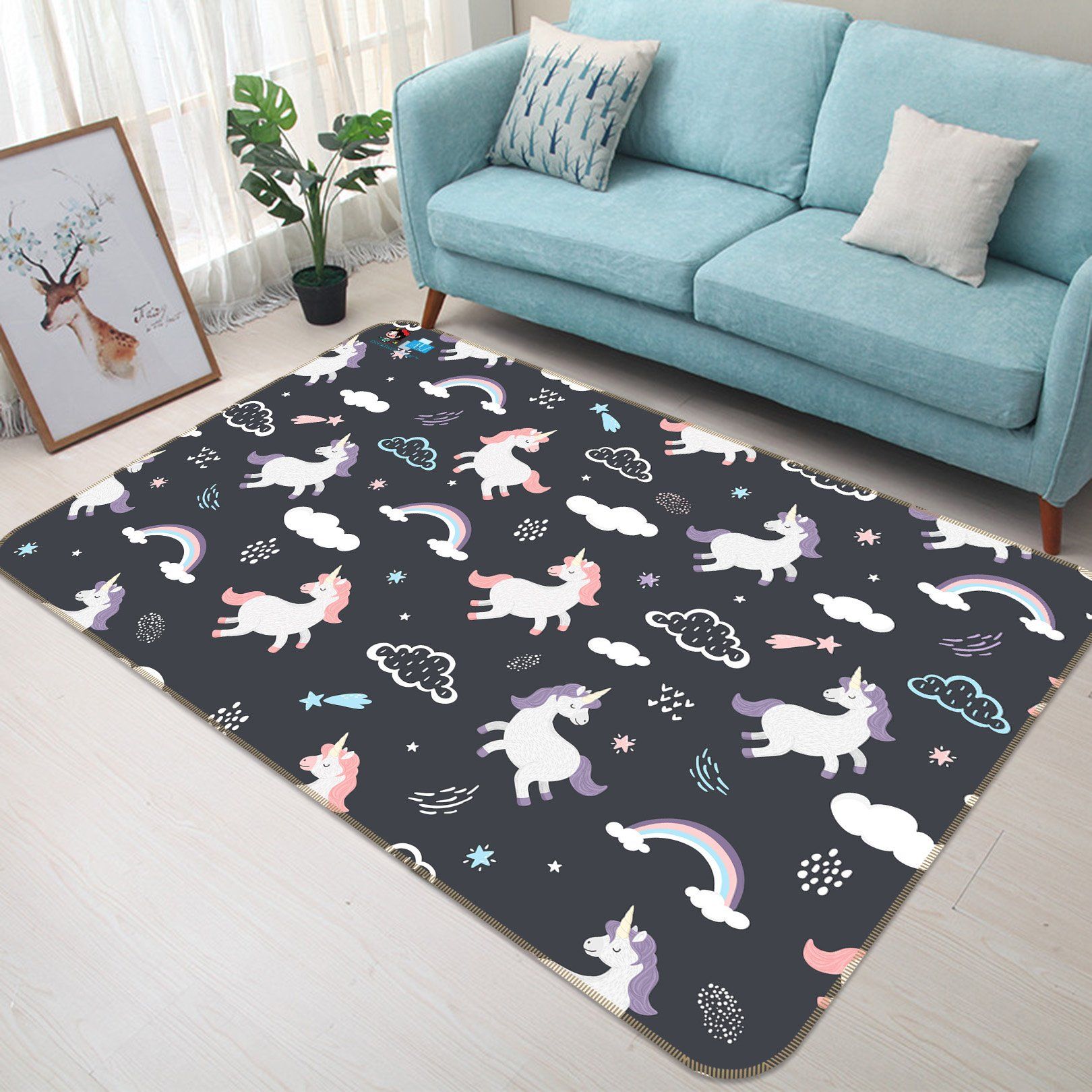 3D Rainbow Unicorn 125 Non Slip Rug Mat Mat AJ Creativity Home