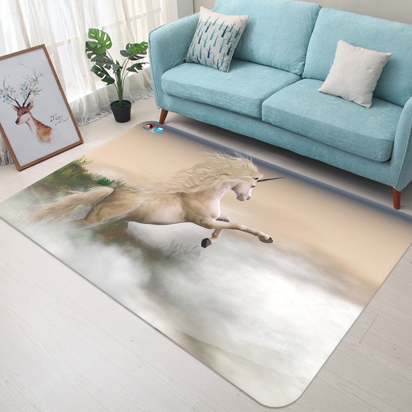 3D White Fog Unicorn 74 Non Slip Rug Mat Mat AJ Creativity Home