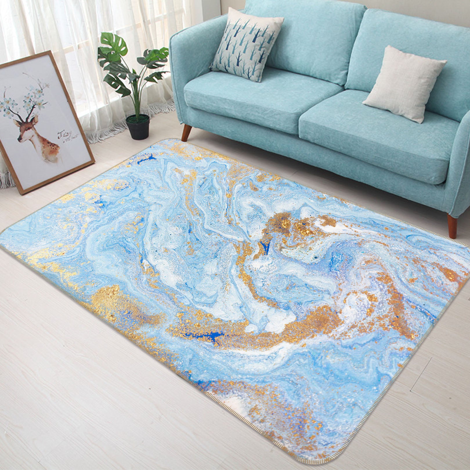 3D Light Blue Texture 31014 Non Slip Rug Mat