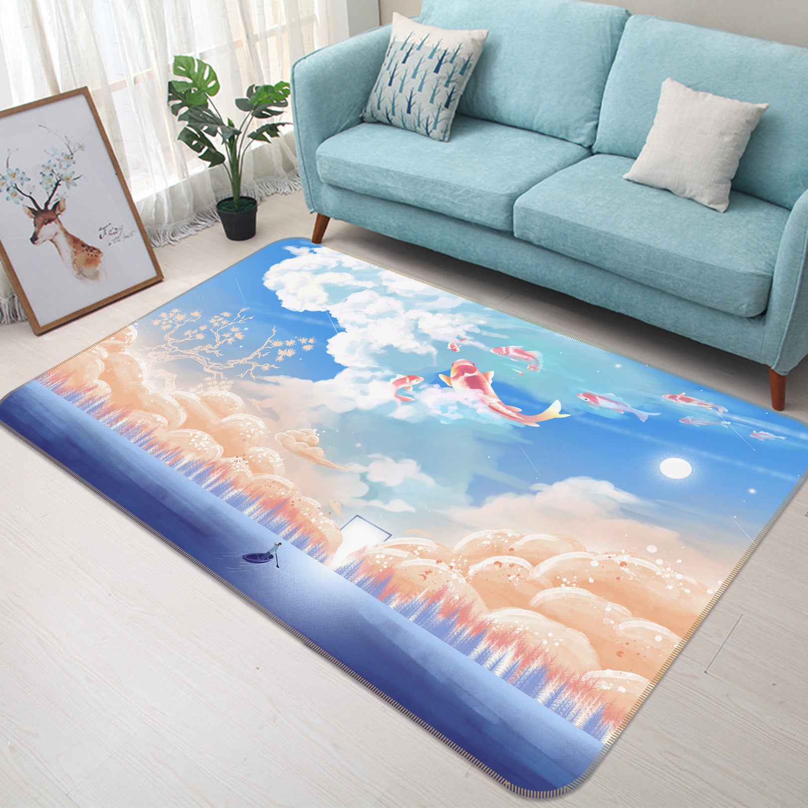 3D Clouds Fish 34051 Non Slip Rug Mat