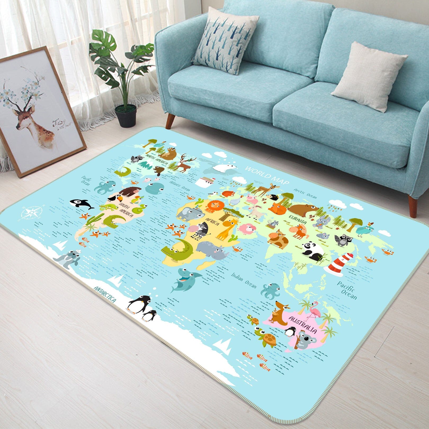 3D Animal Park 305 World Map Non Slip Rug Mat Mat AJ Creativity Home