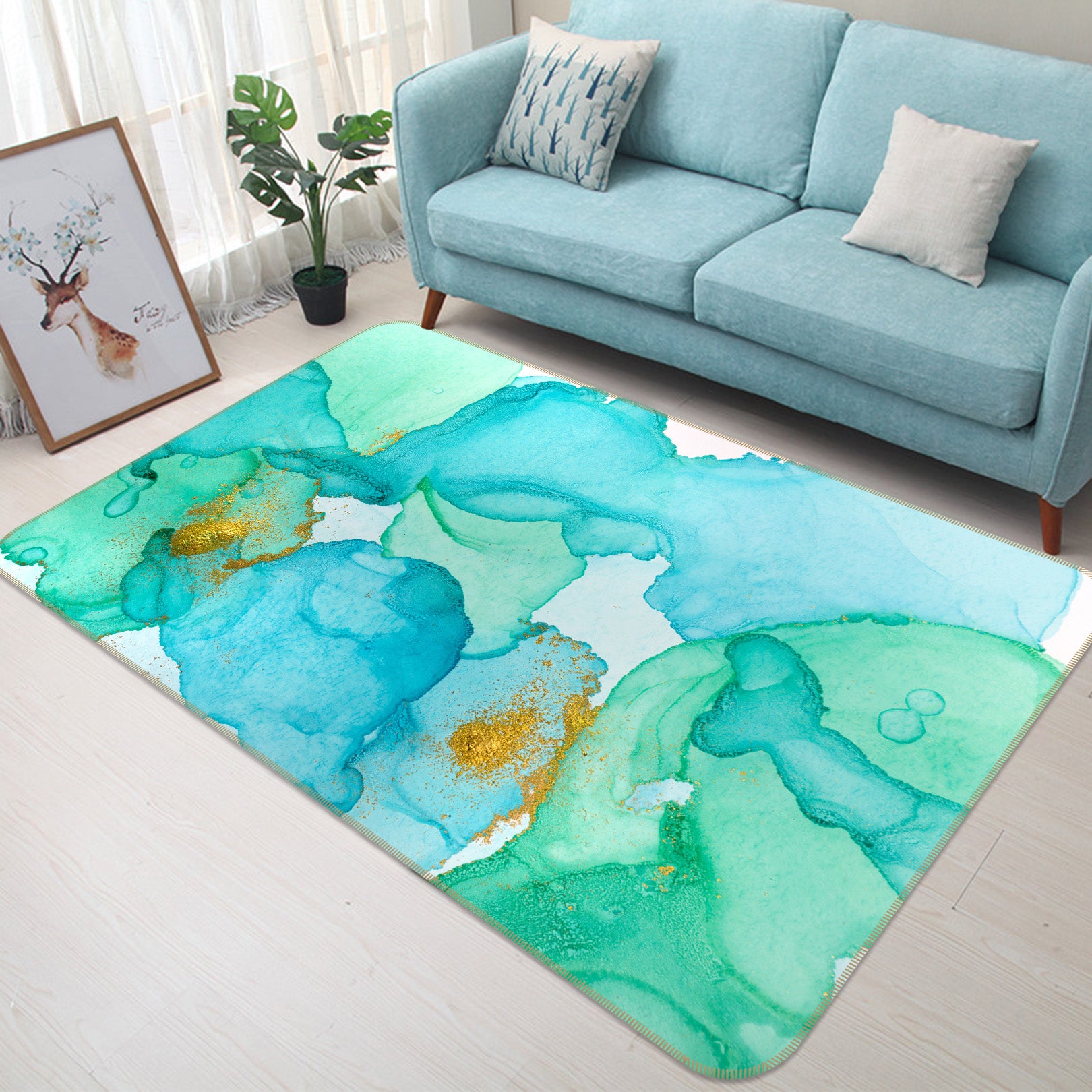 3D Light Green Pattern 29159 Non Slip Rug Mat