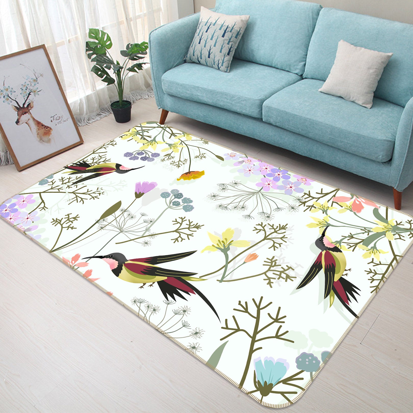 3D Bird Flower 30150 Non Slip Rug Mat
