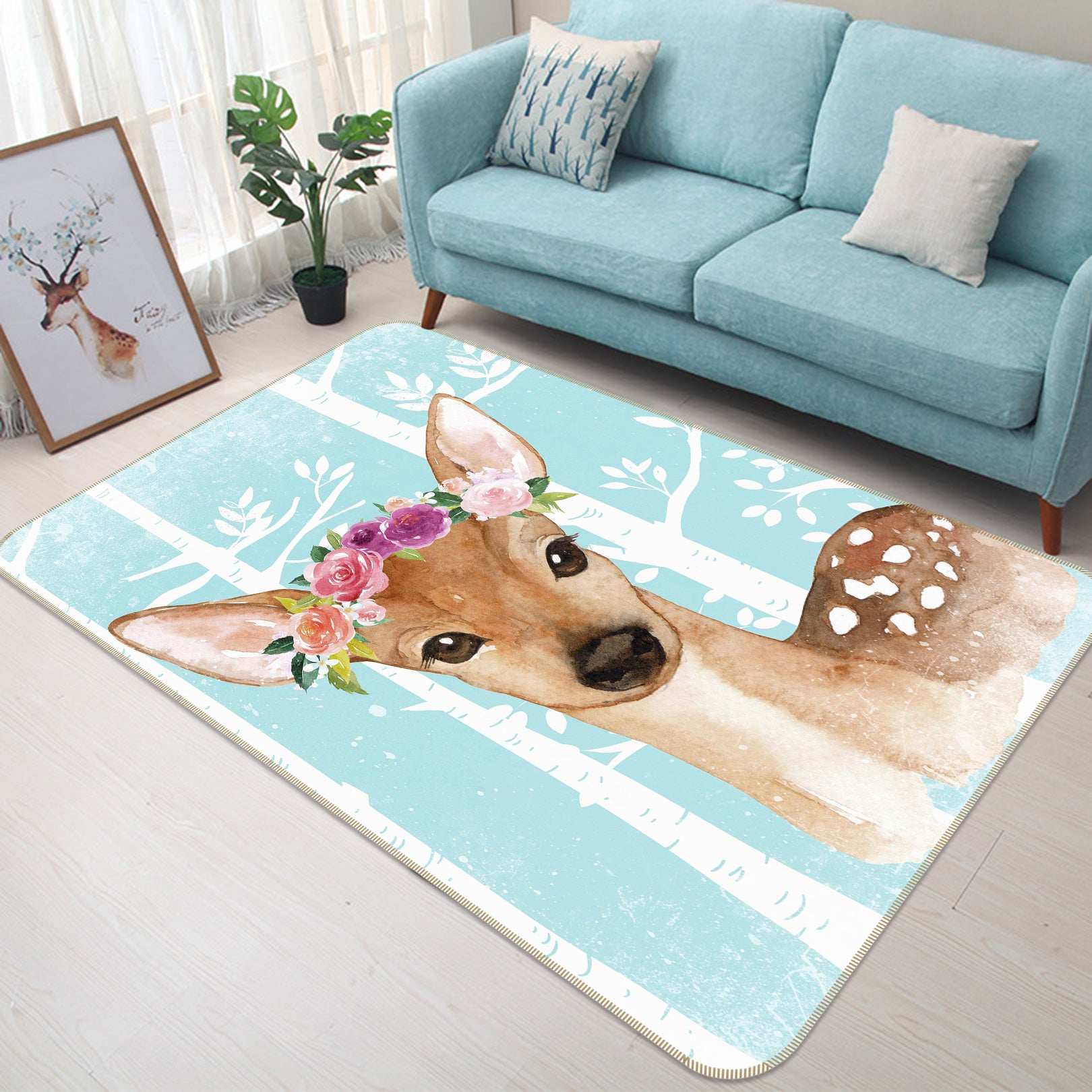 3D Sika Deer Flower 138 Uta Naumann Rug Non Slip Rug Mat