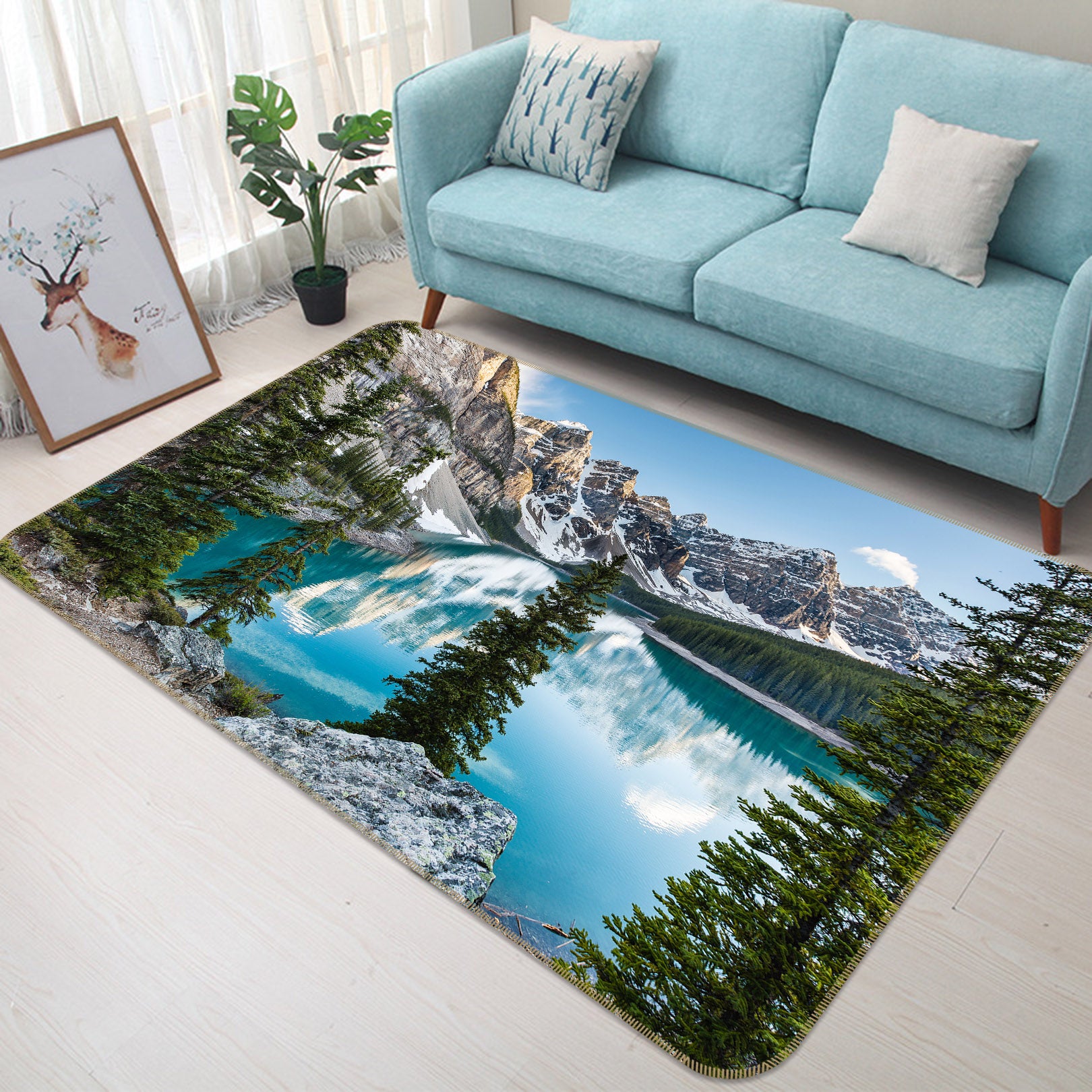 3D Snow Mountain Lake 35033 Non Slip Rug Mat