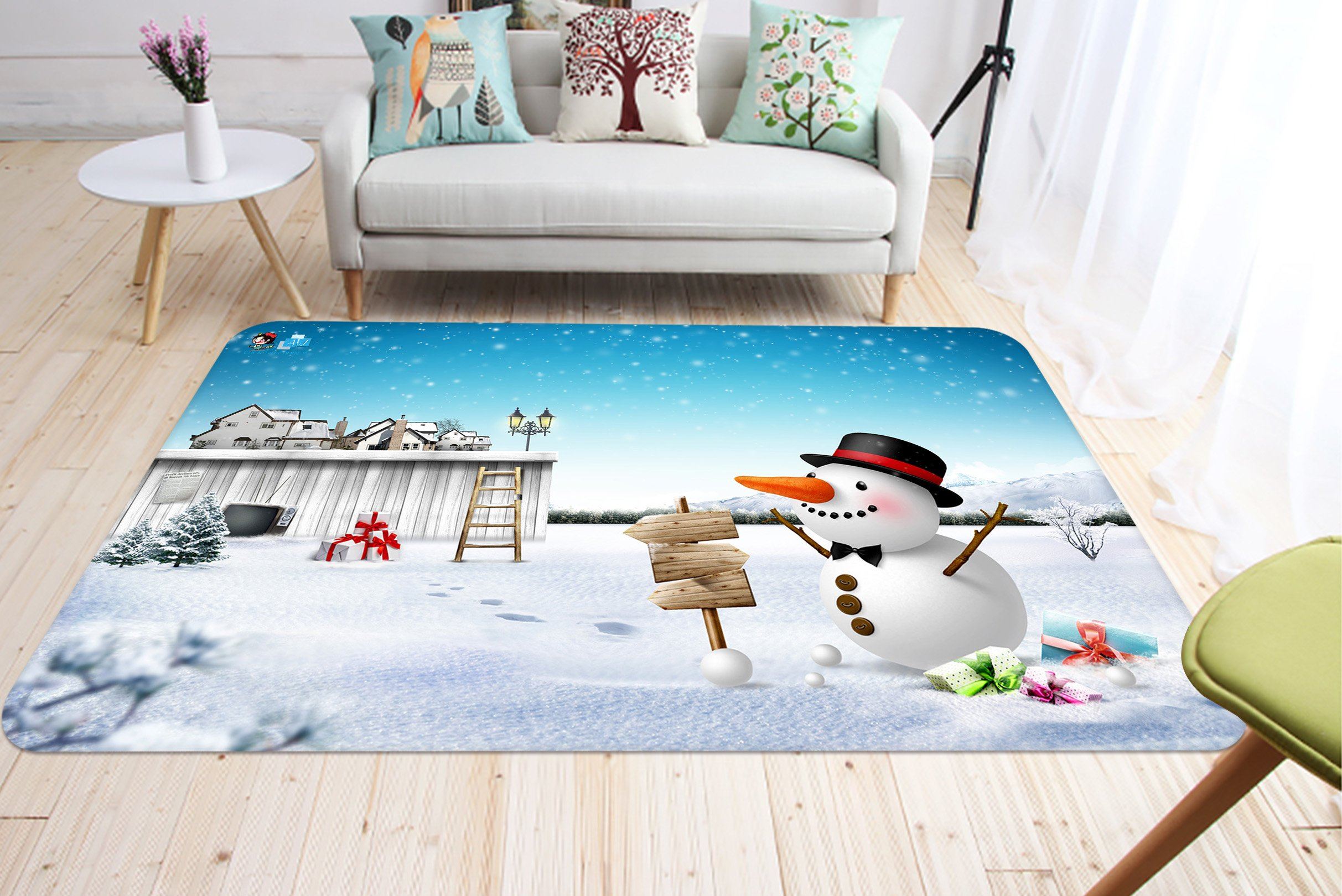 3D Snowman Street Sign 001 Non Slip Rug Mat Mat AJ Creativity Home