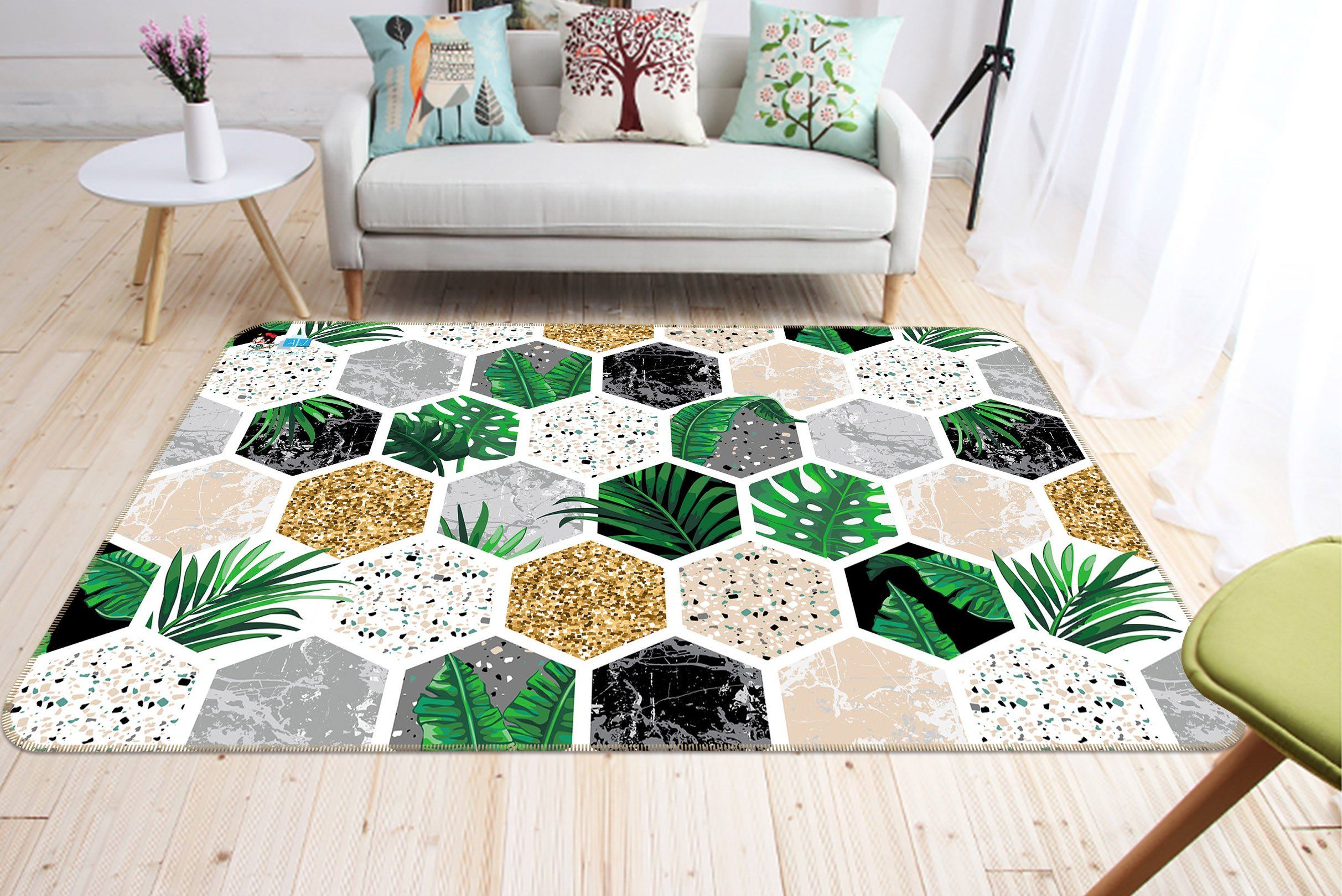 3D Green Mosaic Pattern 75 Non Slip Rug Mat Mat AJ Creativity Home