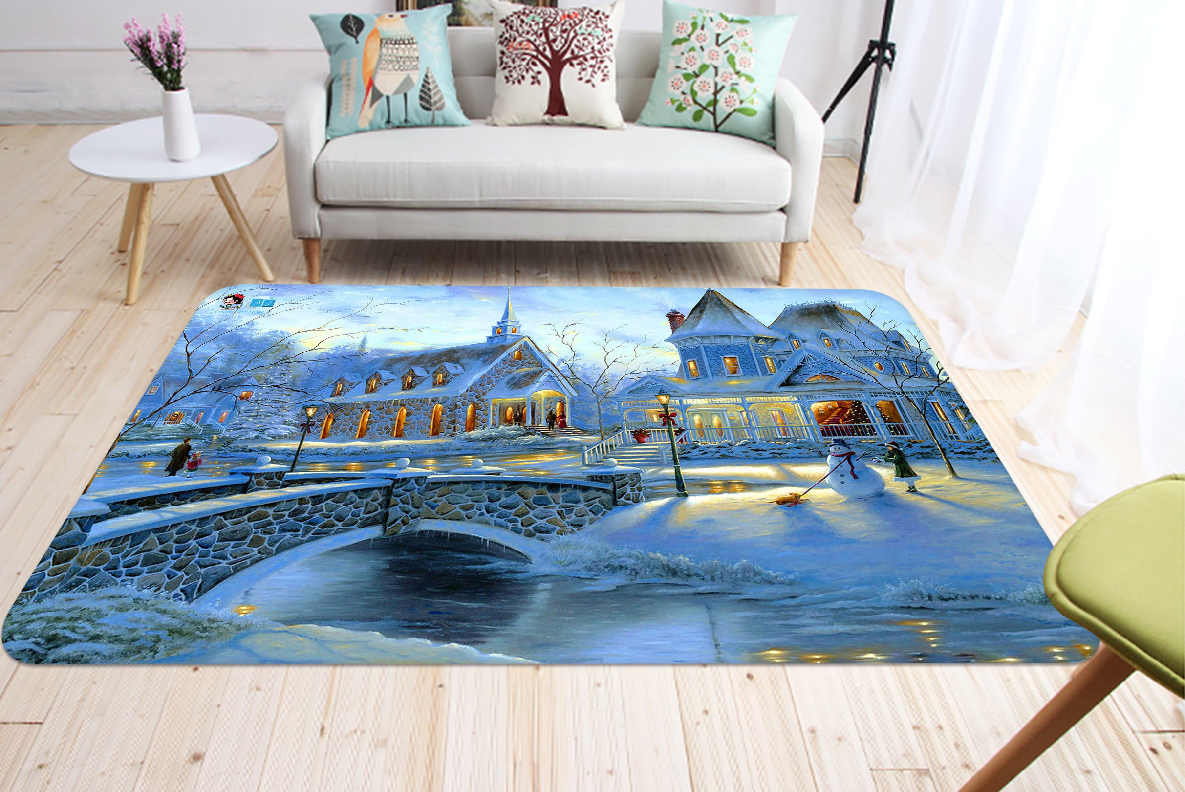 3D Snow House Bridge 65180 Christmas Non Slip Rug Mat Xmas