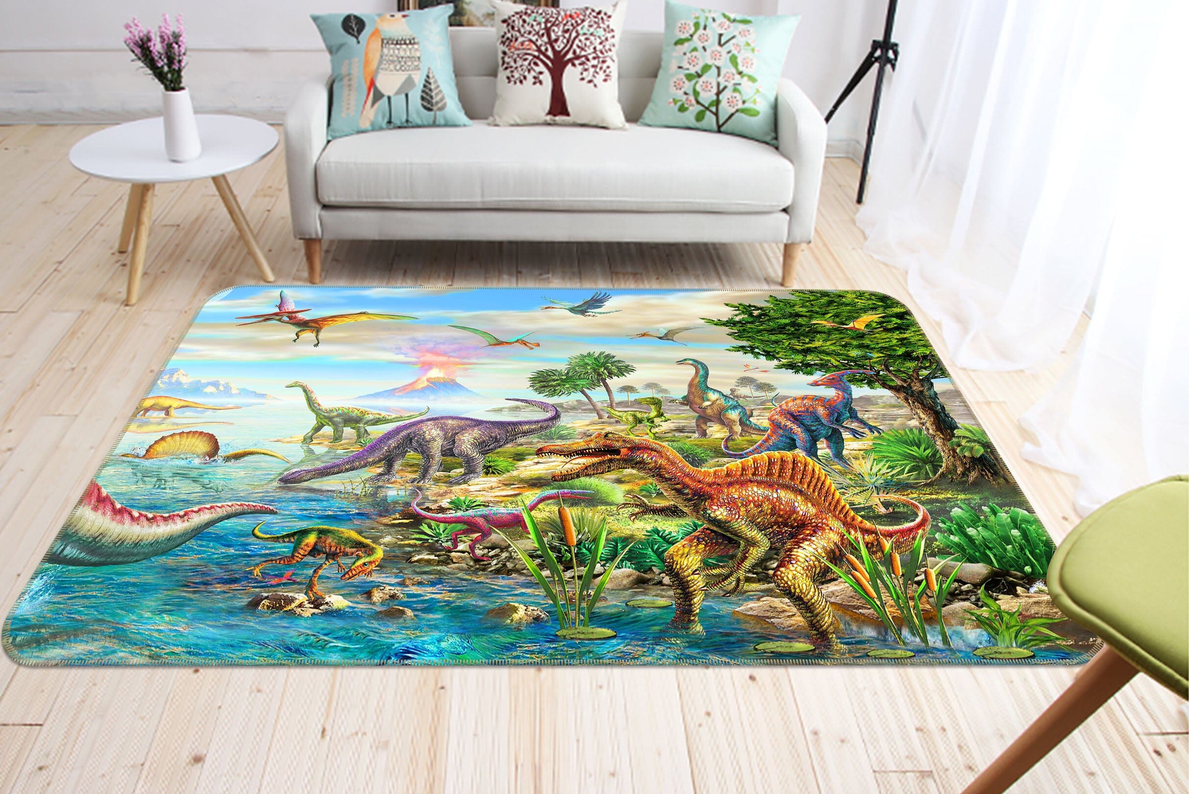 3D Dinosaur Lake 1069 Adrian Chesterman Rug Non Slip Rug Mat Mat AJ Creativity Home