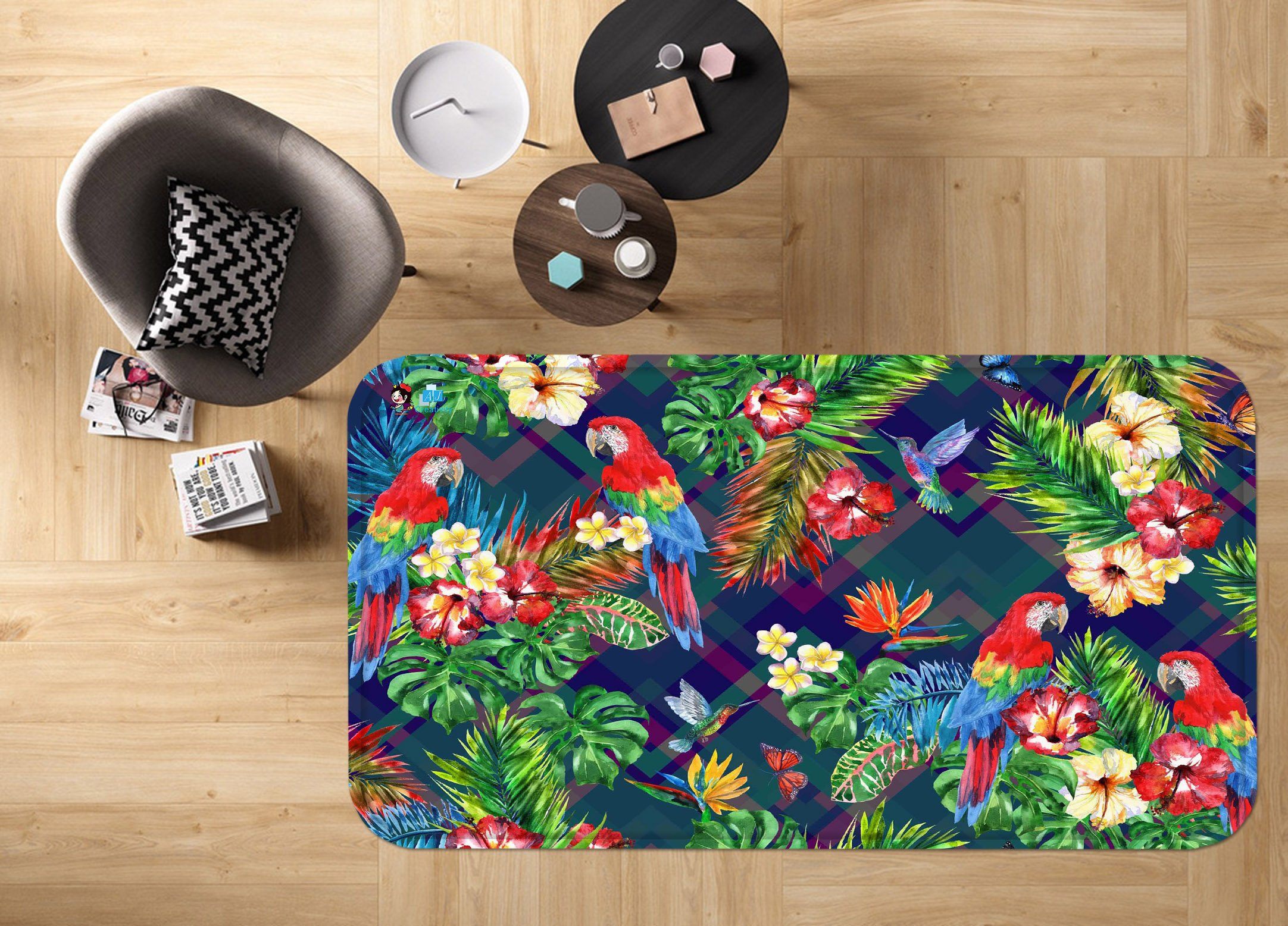 3D Flowers Birds 100 Non Slip Rug Mat Mat AJ Creativity Home