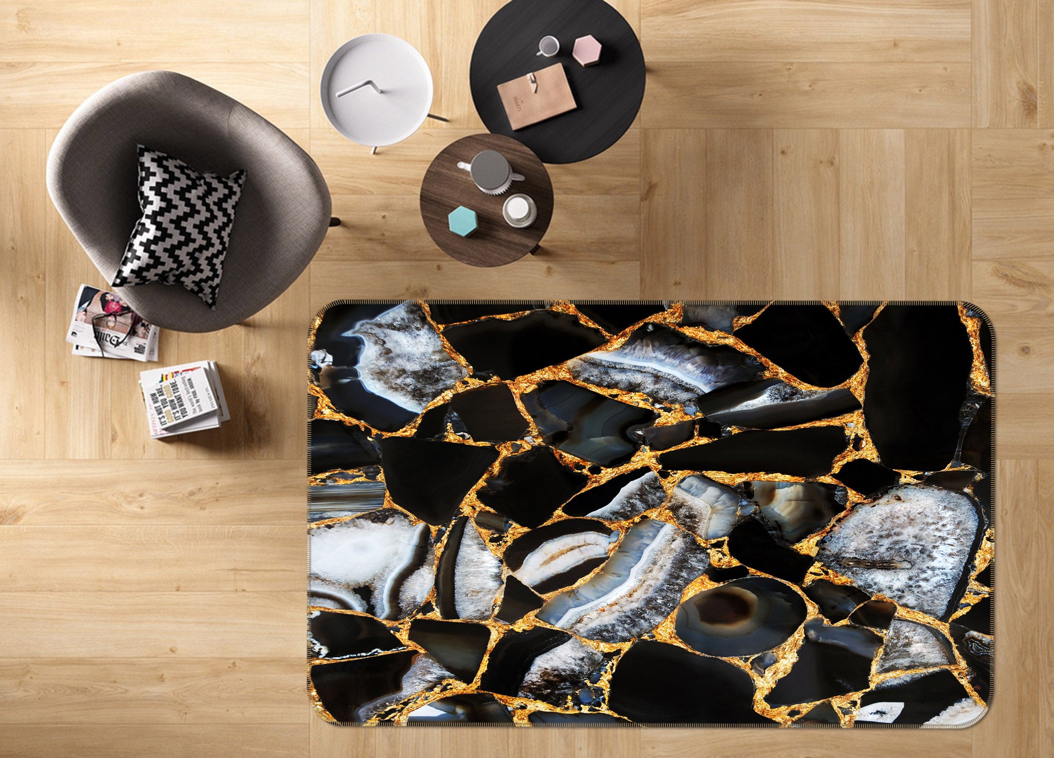 3D Black Gold Marble 25230 Non Slip Rug Mat