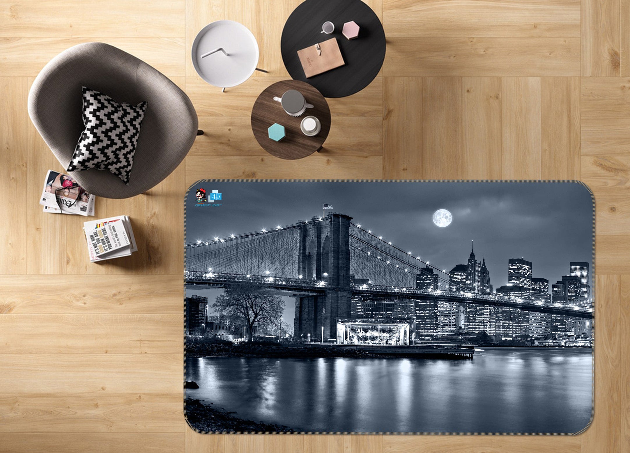 3D Black Ash Bridge 66042 Non Slip Rug Mat