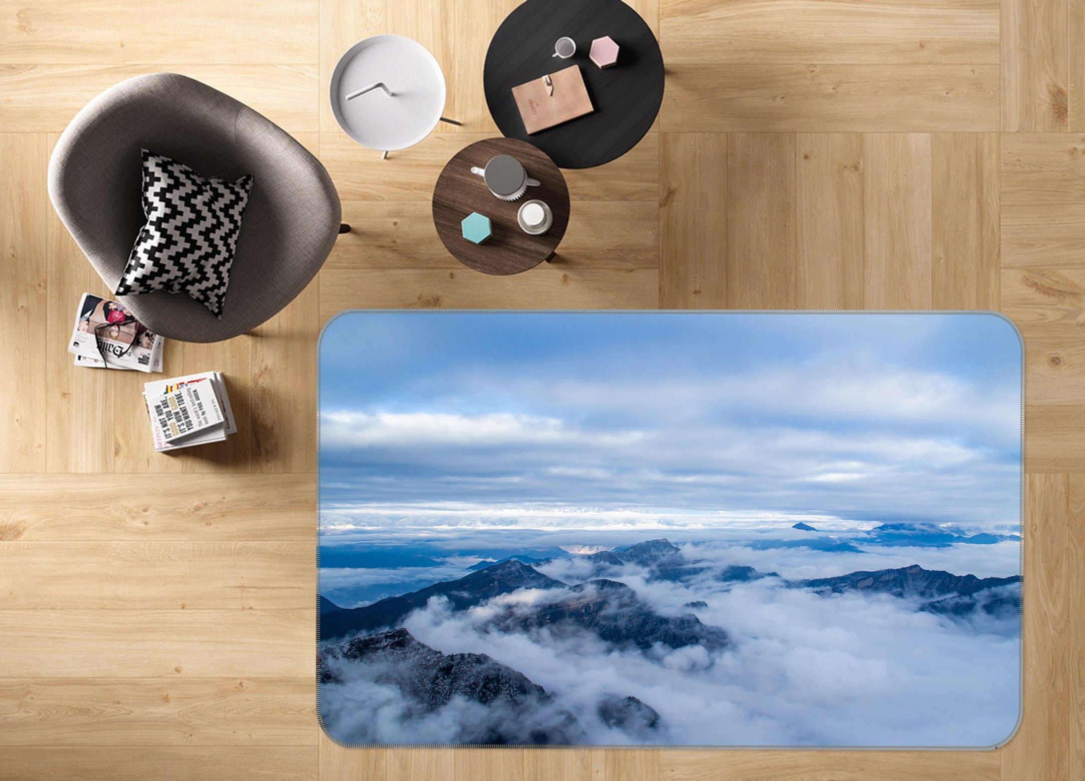 3D Mountain Cloud 76277 Non Slip Rug Mat