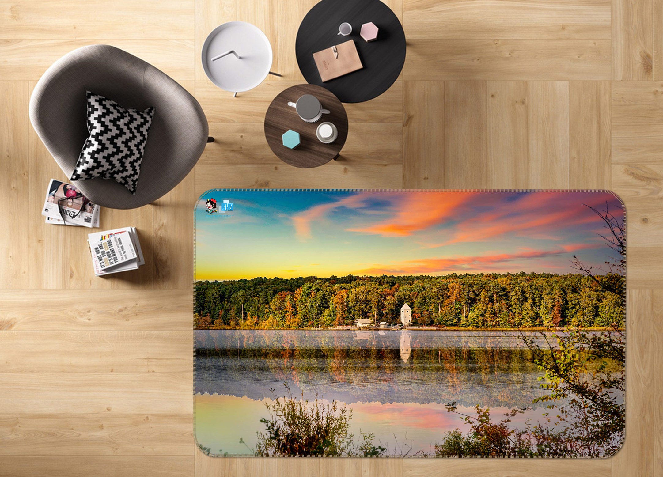 3D Sunset Forest Lake 5132 Beth Sheridan Rug Non Slip Rug Mat