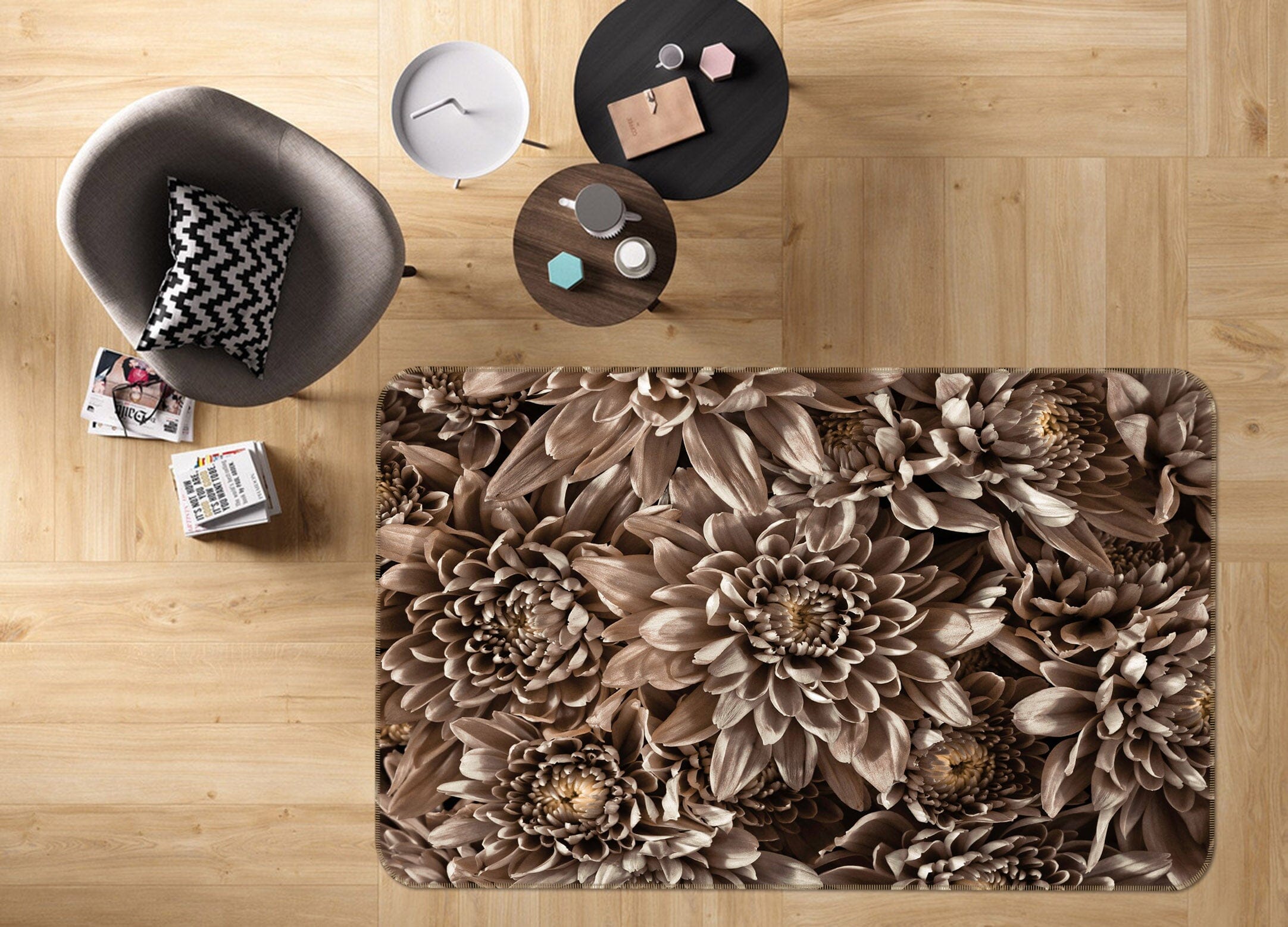 3D Withered Chrysanthemum 3009 Assaf Frank Rug Non Slip Rug Mat Mat AJ Creativity Home