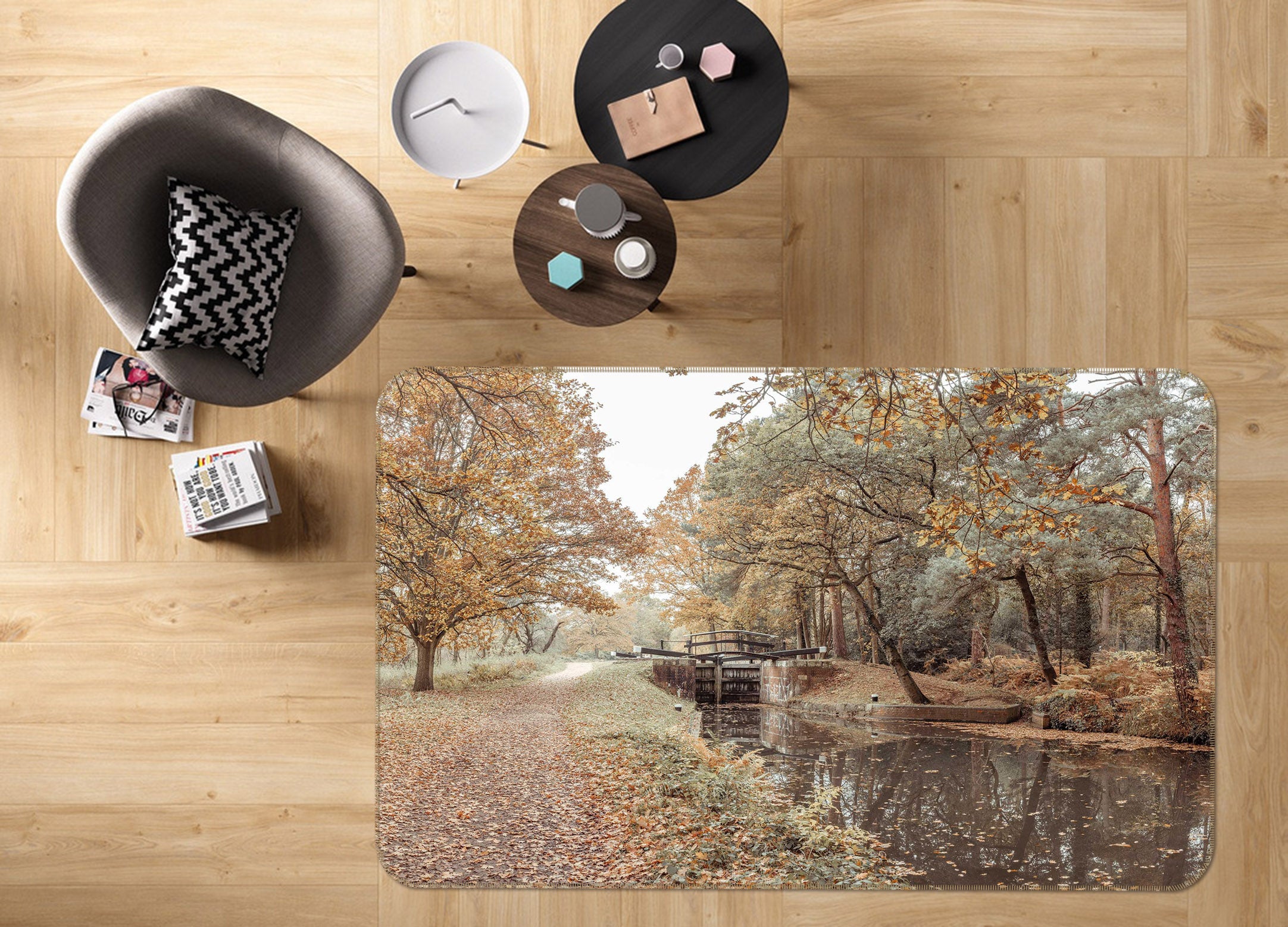 3D Leaf River Bridge 161 Assaf Frank Rug Non Slip Rug Mat