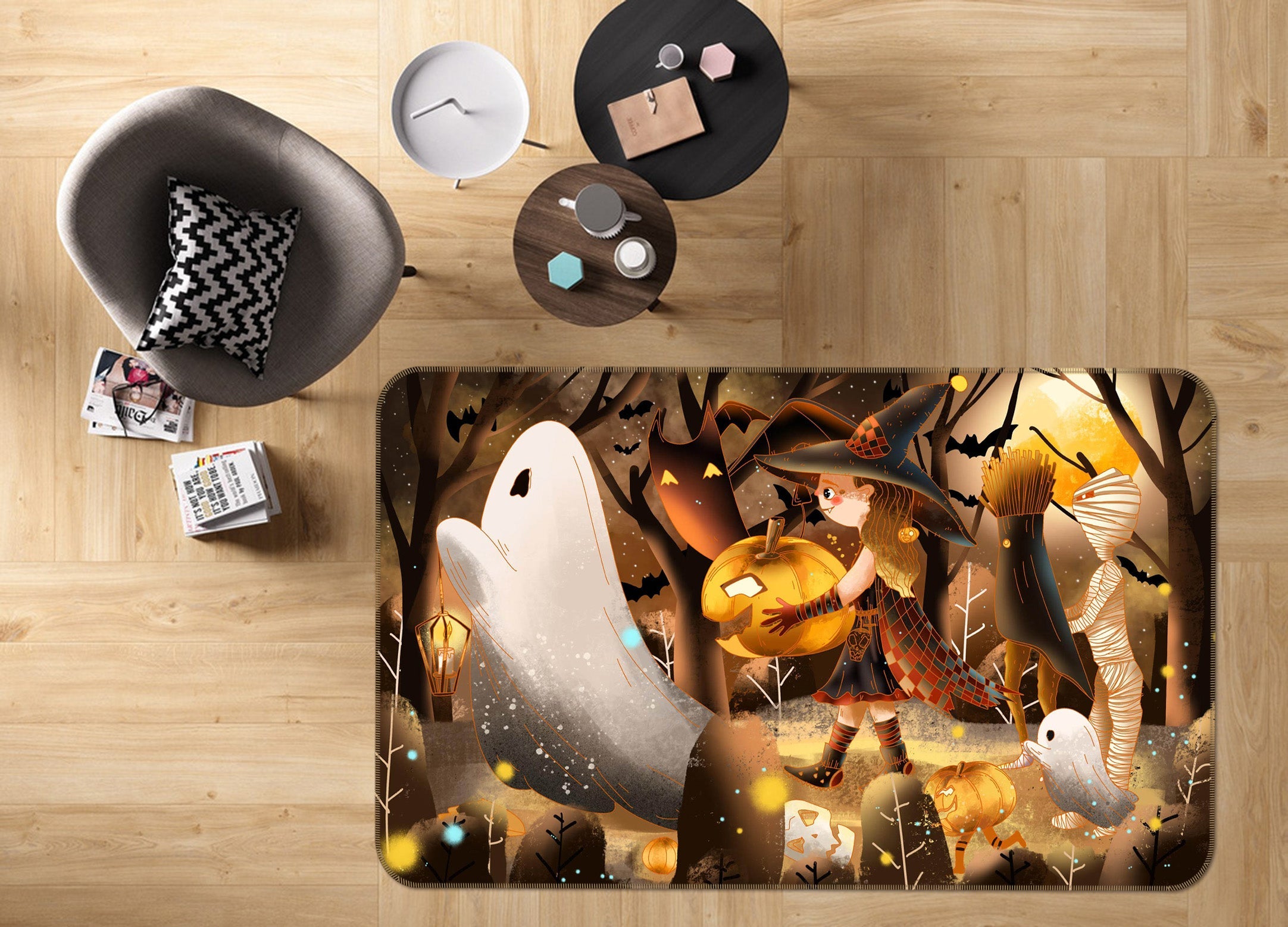 3D Girl Pumpkin Woods 207 Halloween Non Slip Rug Mat Mat AJ Creativity Home