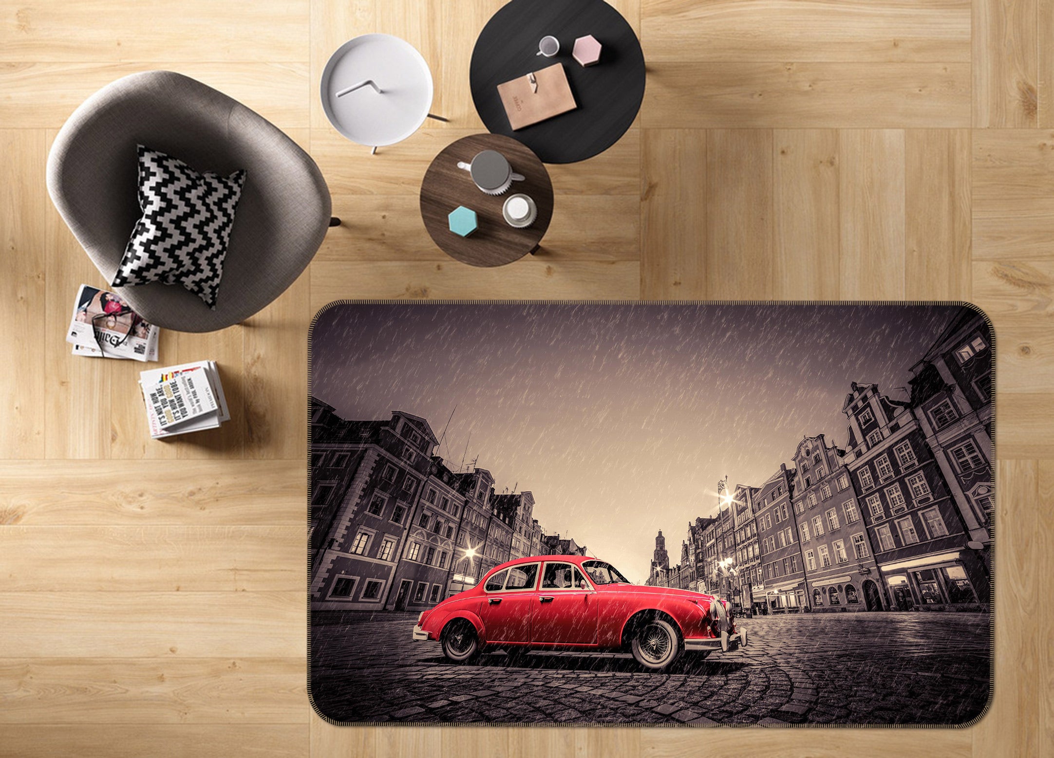 3D Building Construction Red Car 67211 Vehicle Non Slip Rug Mat