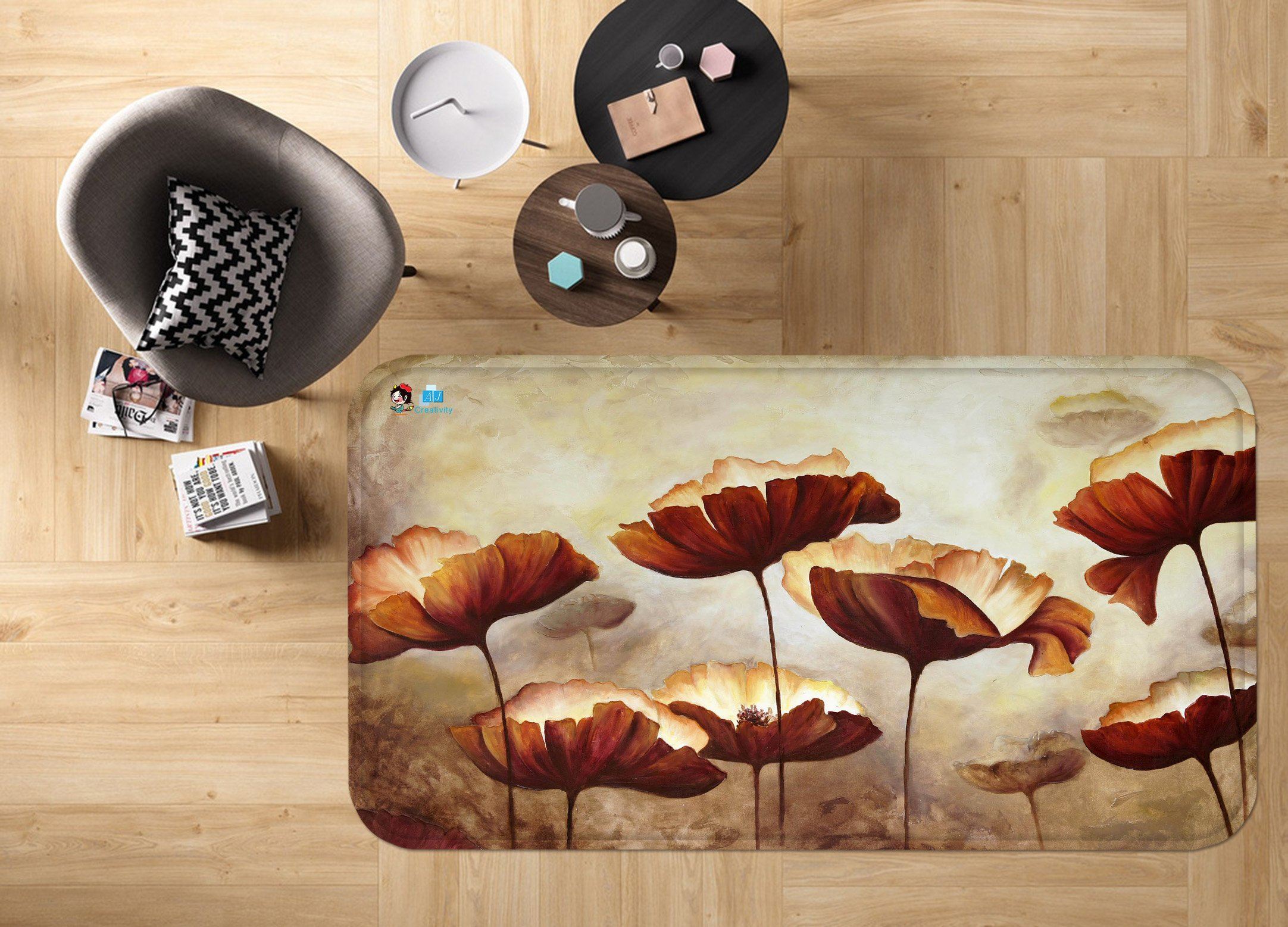 3D Metal Flowers 94 Non Slip Rug Mat Mat AJ Creativity Home