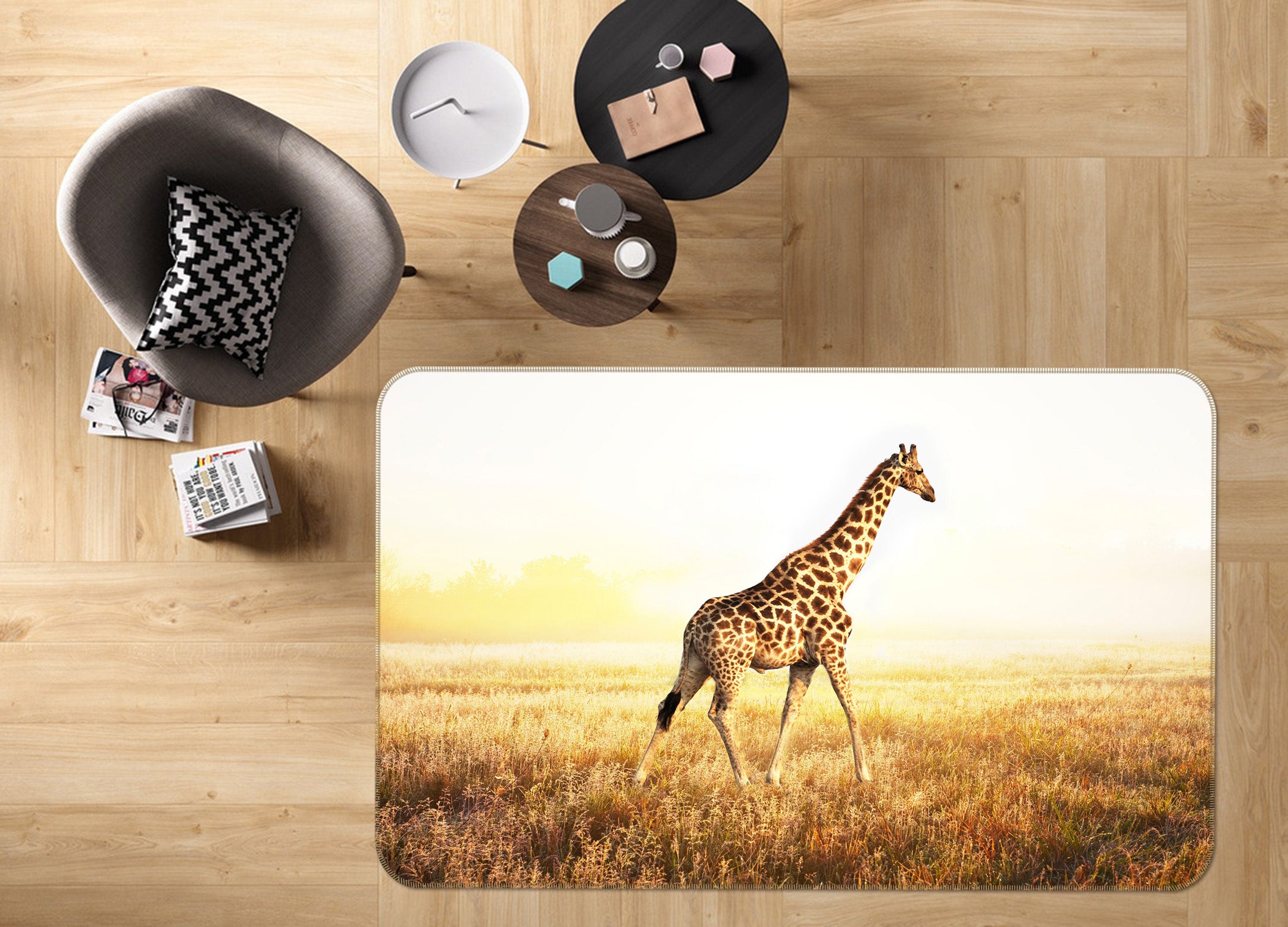 3D Sunset Giraffe 139 Animal Non Slip Rug Mat