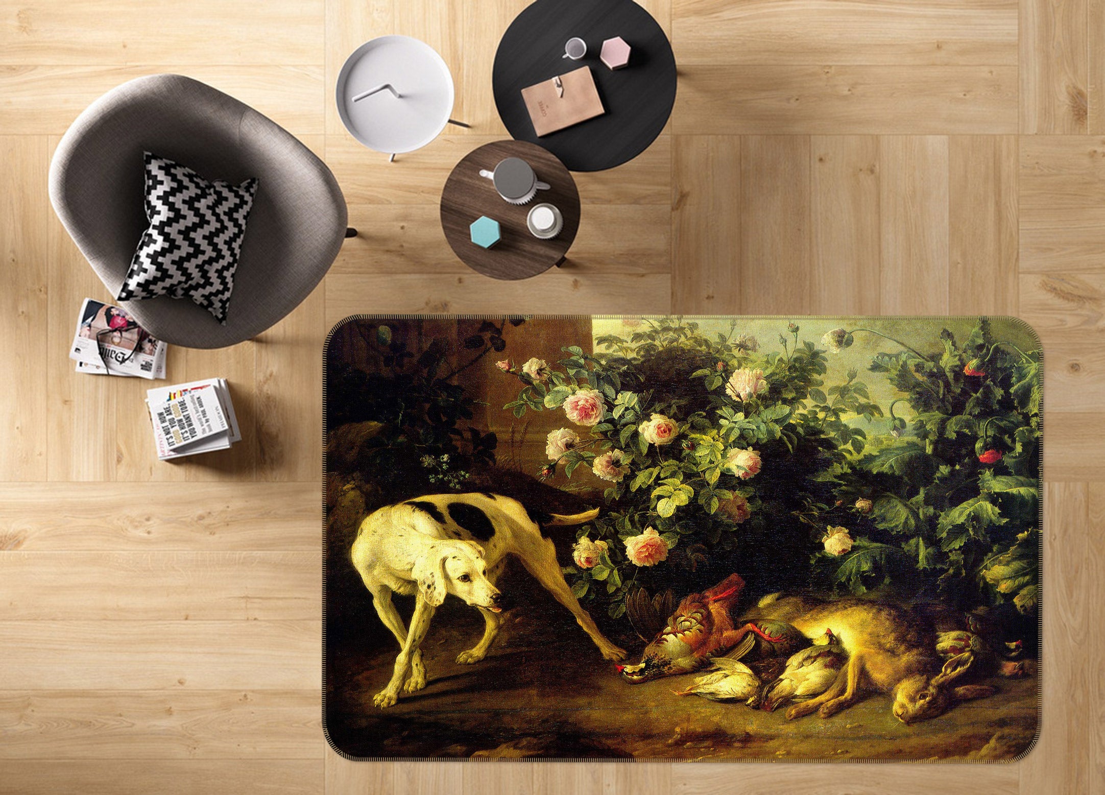 3D Dog Rabbit Flower Bush 76046 Non Slip Rug Mat