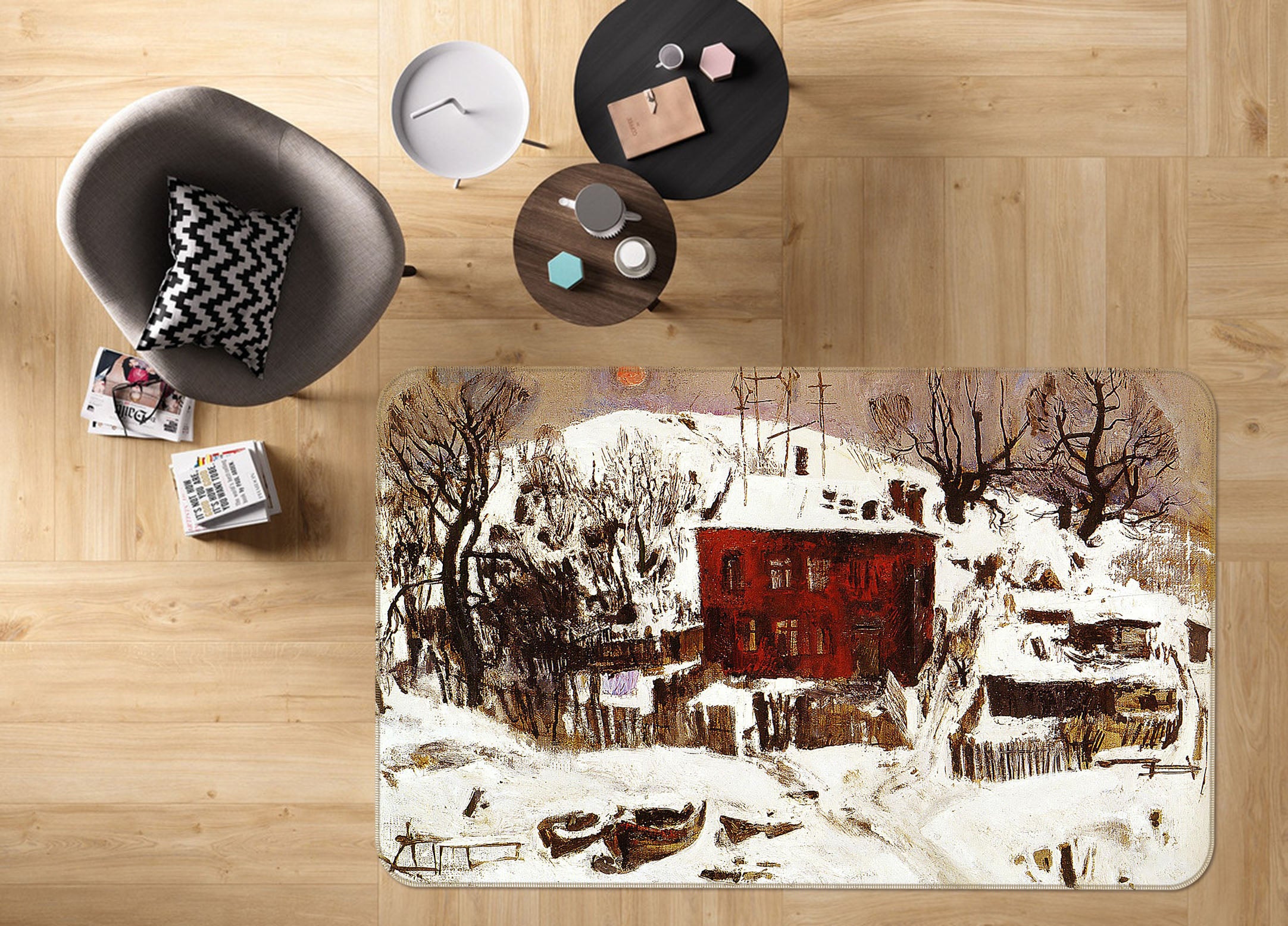 3D Snowfield Houses 33145 Non Slip Rug Mat