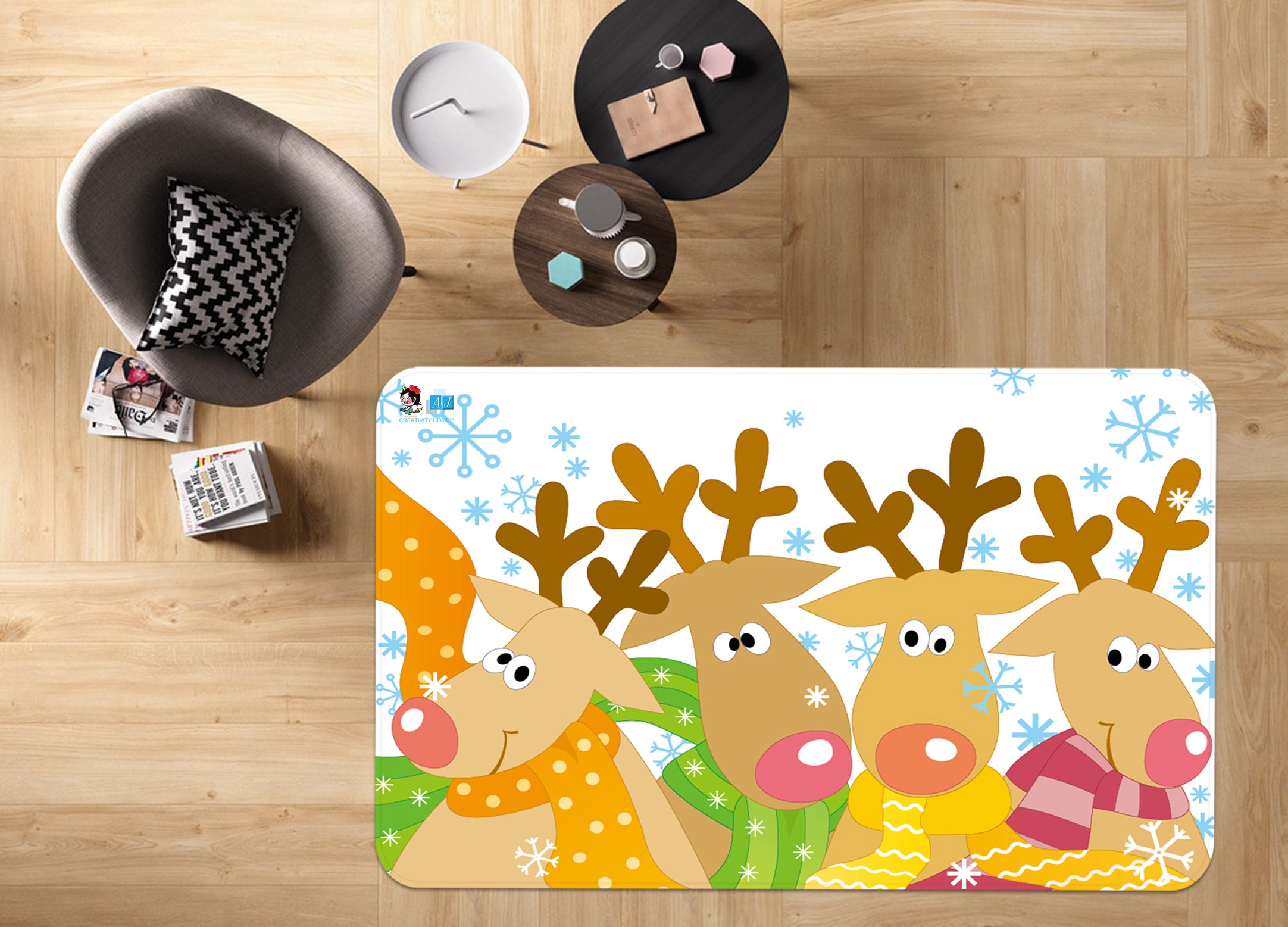3D Group Deer Snowflake 65174 Christmas Non Slip Rug Mat Xmas