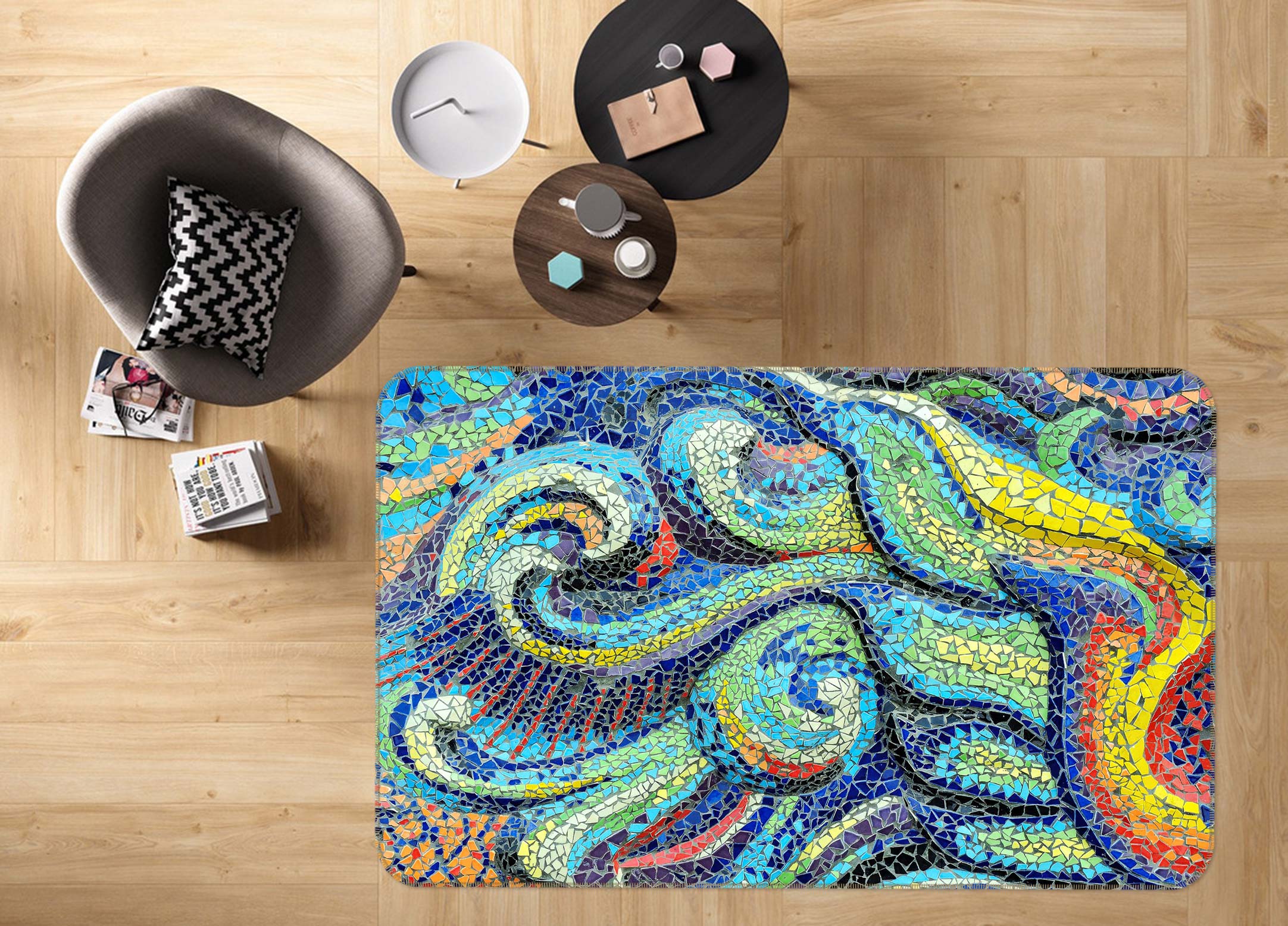 3D Blue Pattern 33009 Non Slip Rug Mat