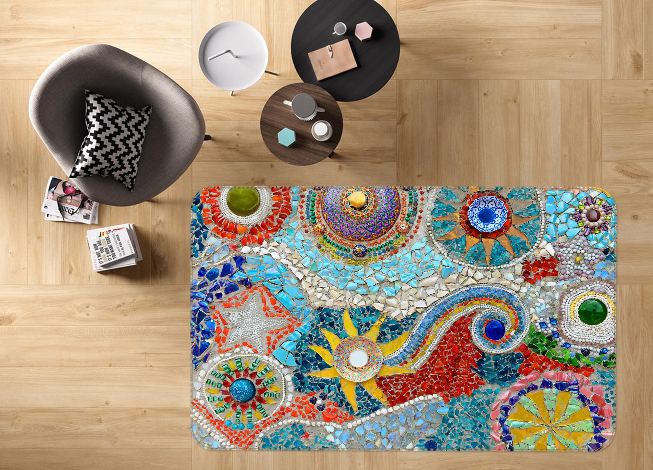3D Five-Pointed Star Circle Pattern 33015 Non Slip Rug Mat