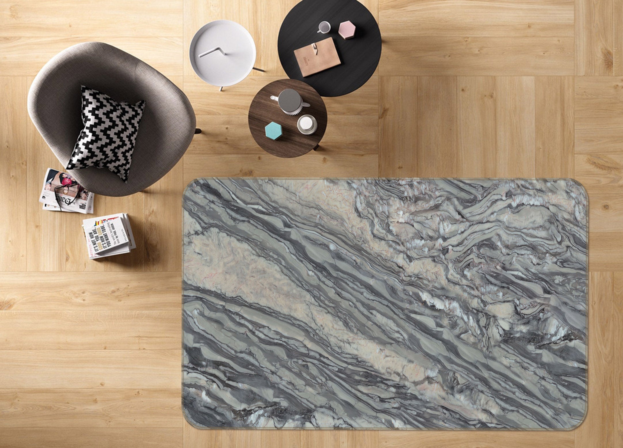 3D Gray Marble Pattern 27117 Non Slip Rug Mat