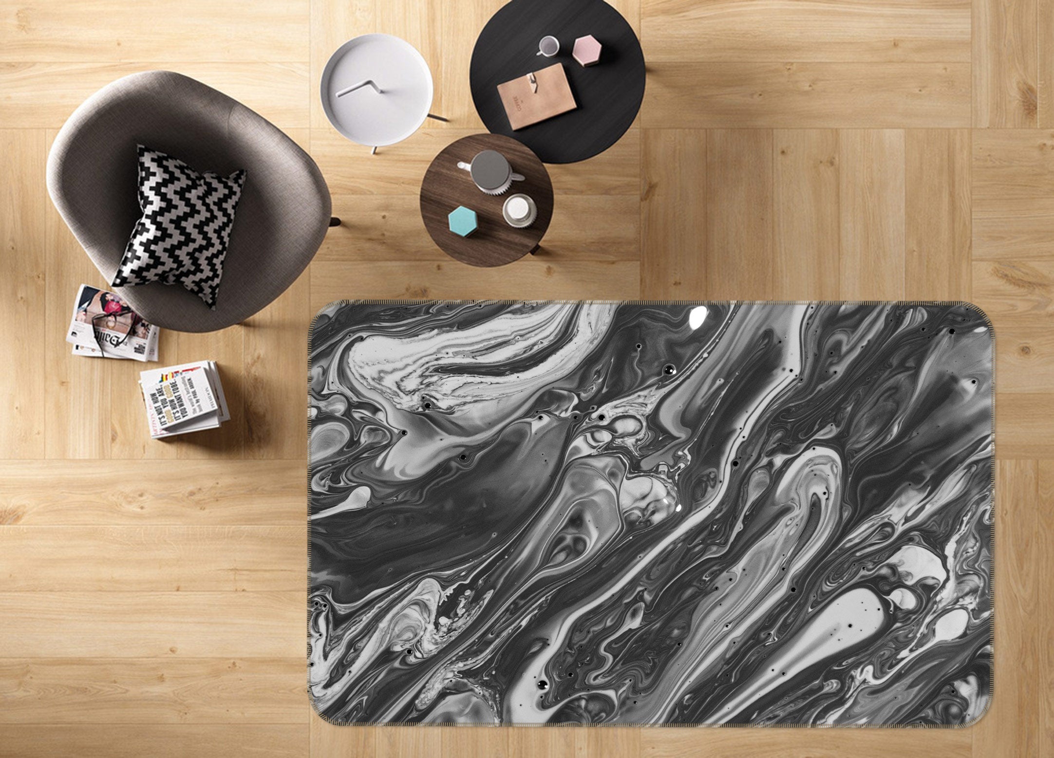 3D Black Gray Lines 30082 Non Slip Rug Mat