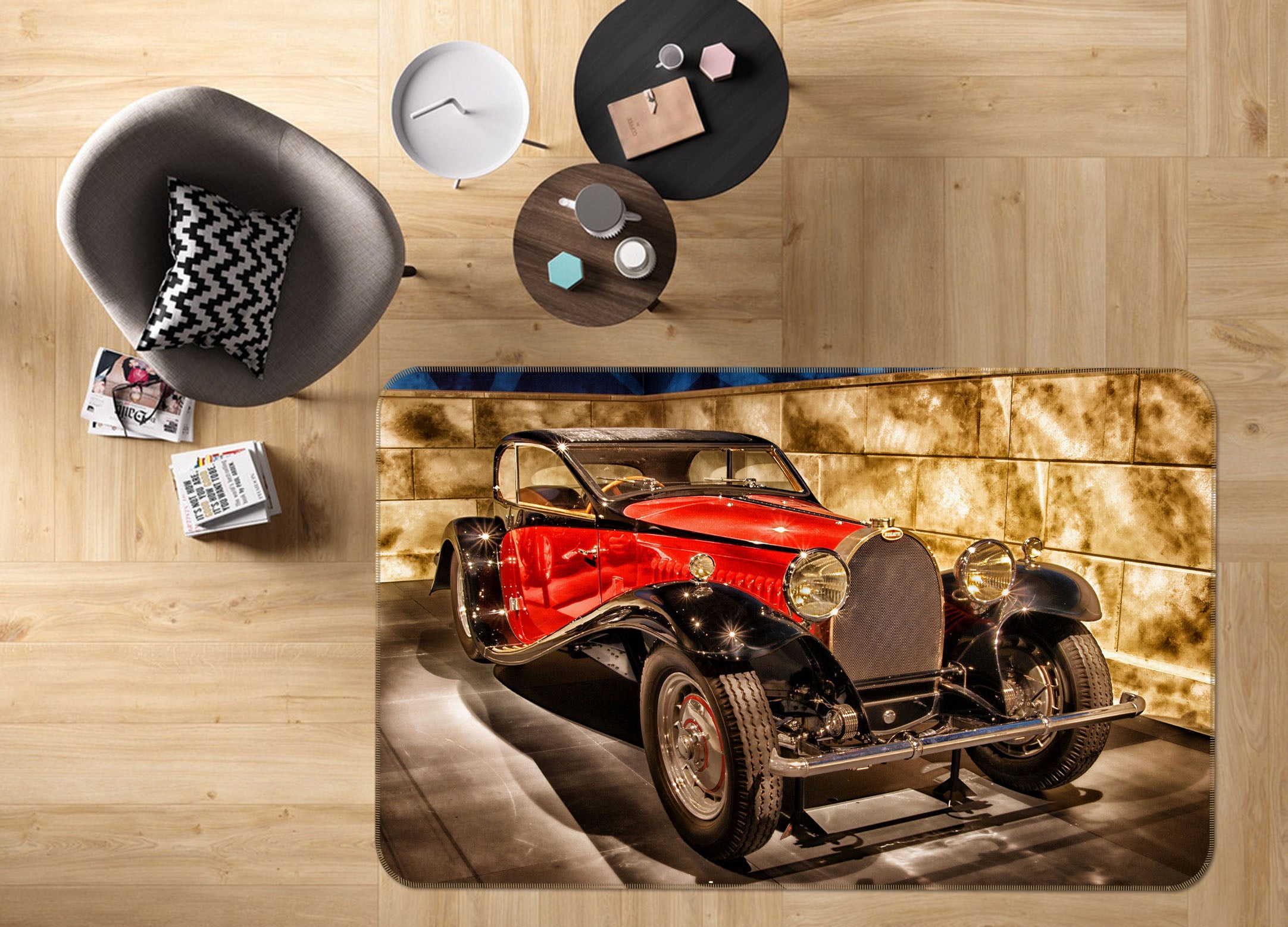 3D Red Car 42045 Vehicle Non Slip Rug Mat