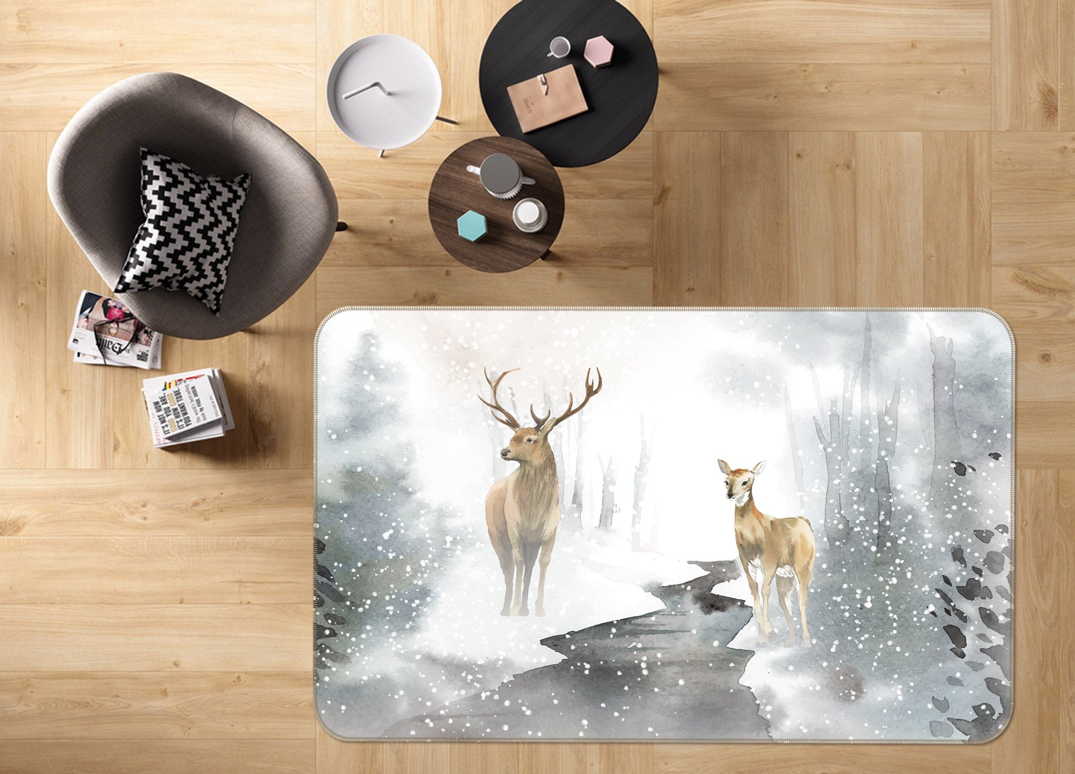 3D Deer Snow 30190 Non Slip Rug Mat