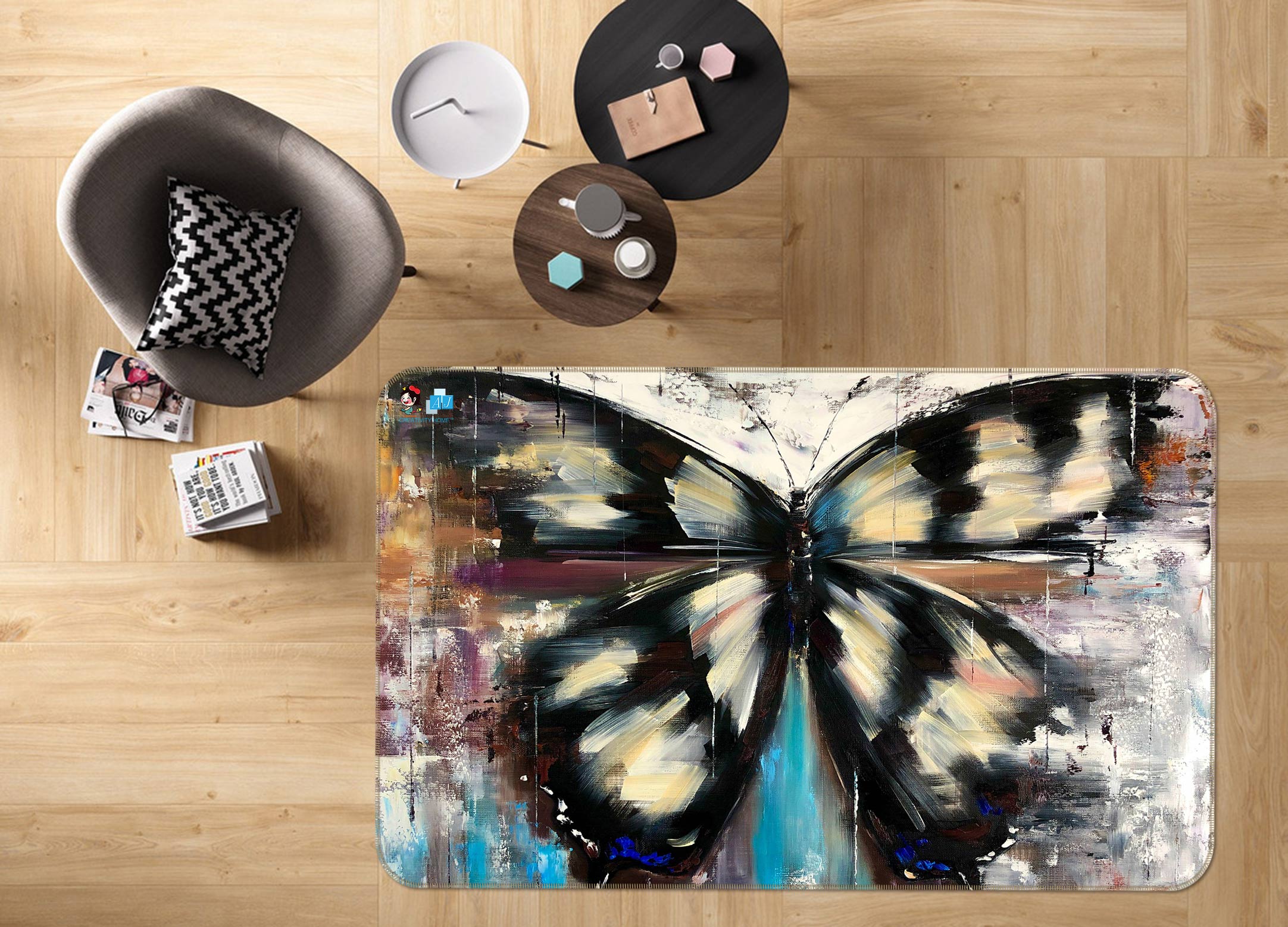 3D Black Butterfly 1102 Skromova Marina Rug Non Slip Rug Mat