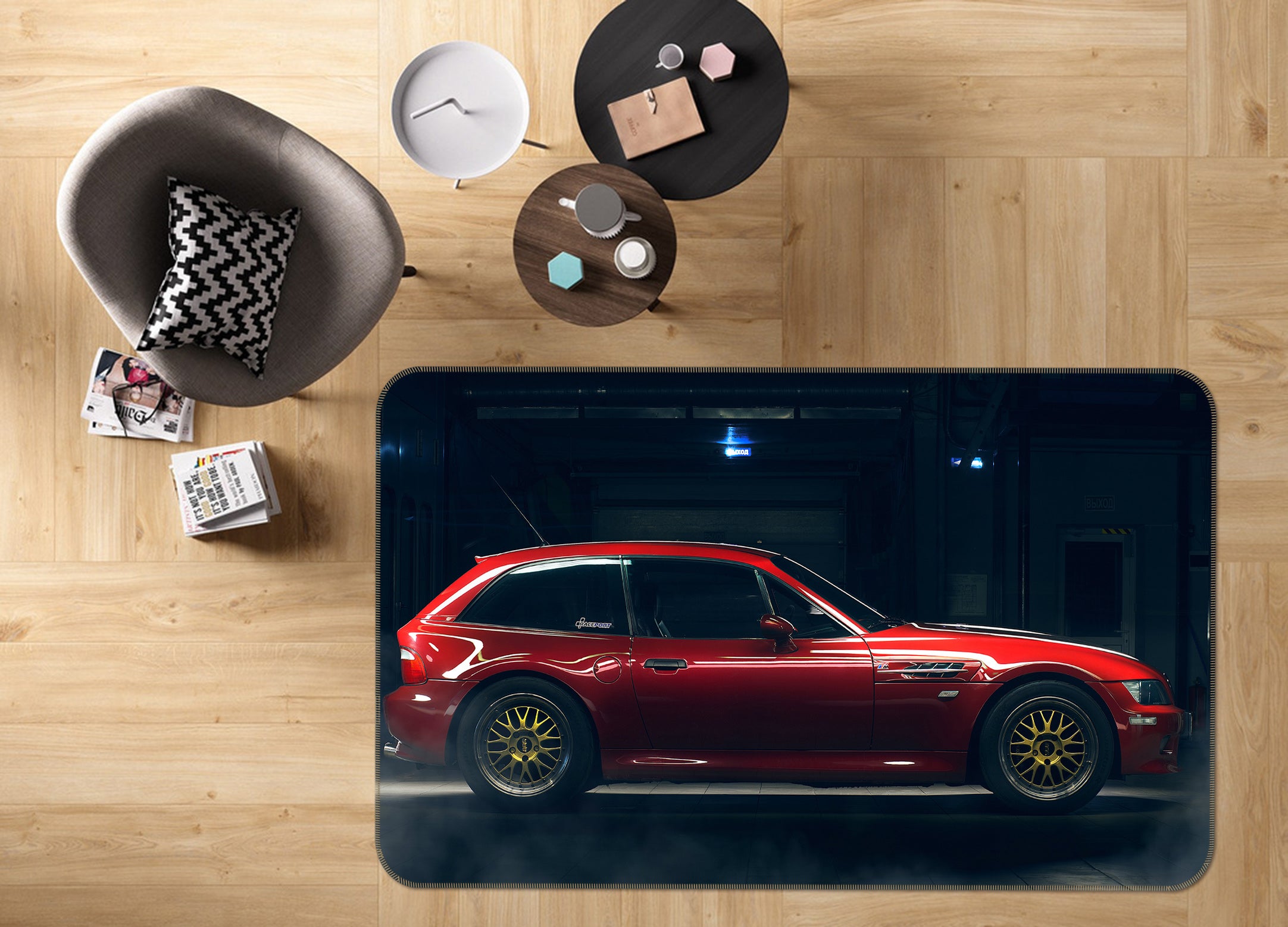 3D Red Car 68018 Vehicle Non Slip Rug Mat