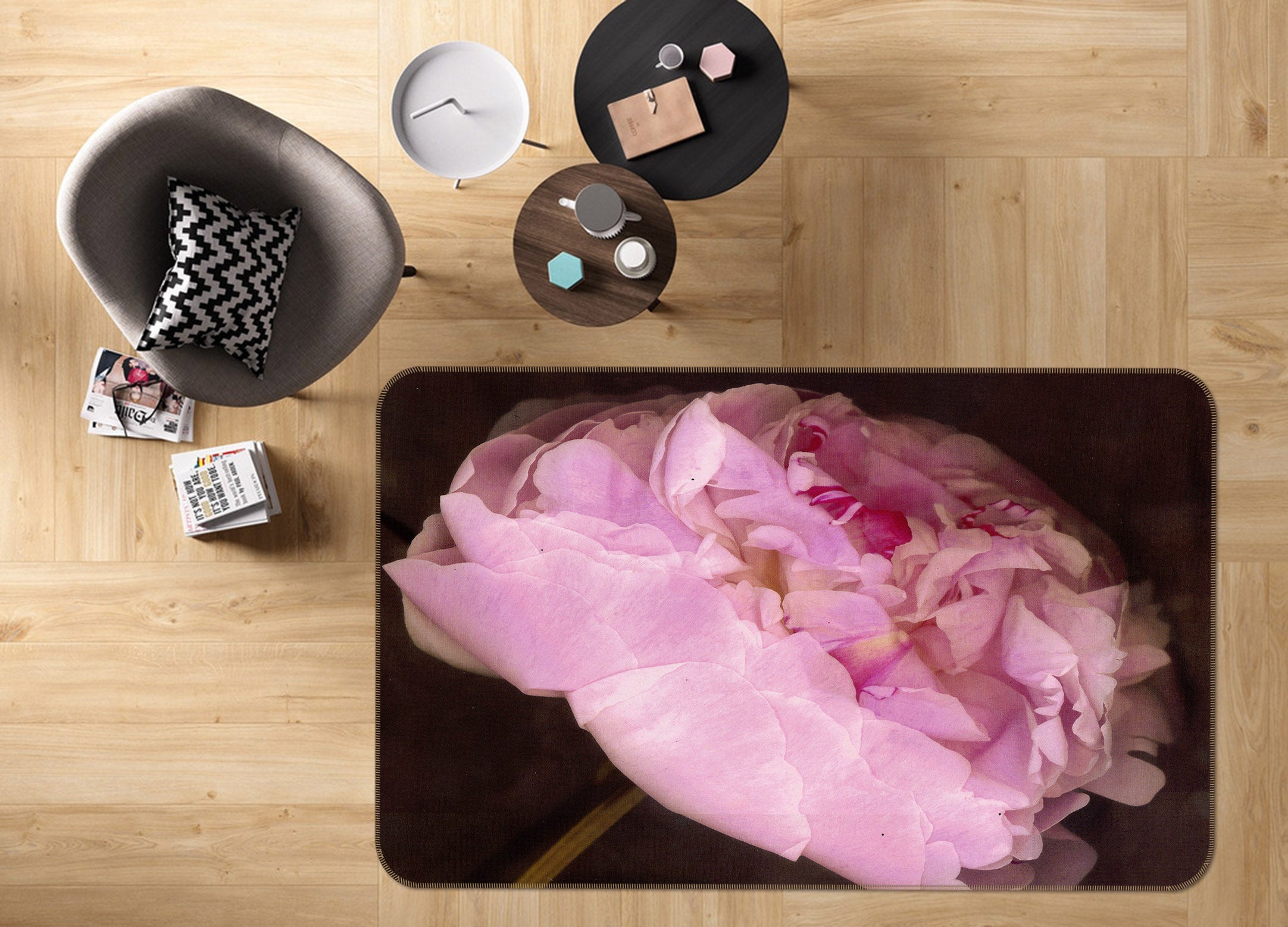 3D Pink Flower 32036 Non Slip Rug Mat