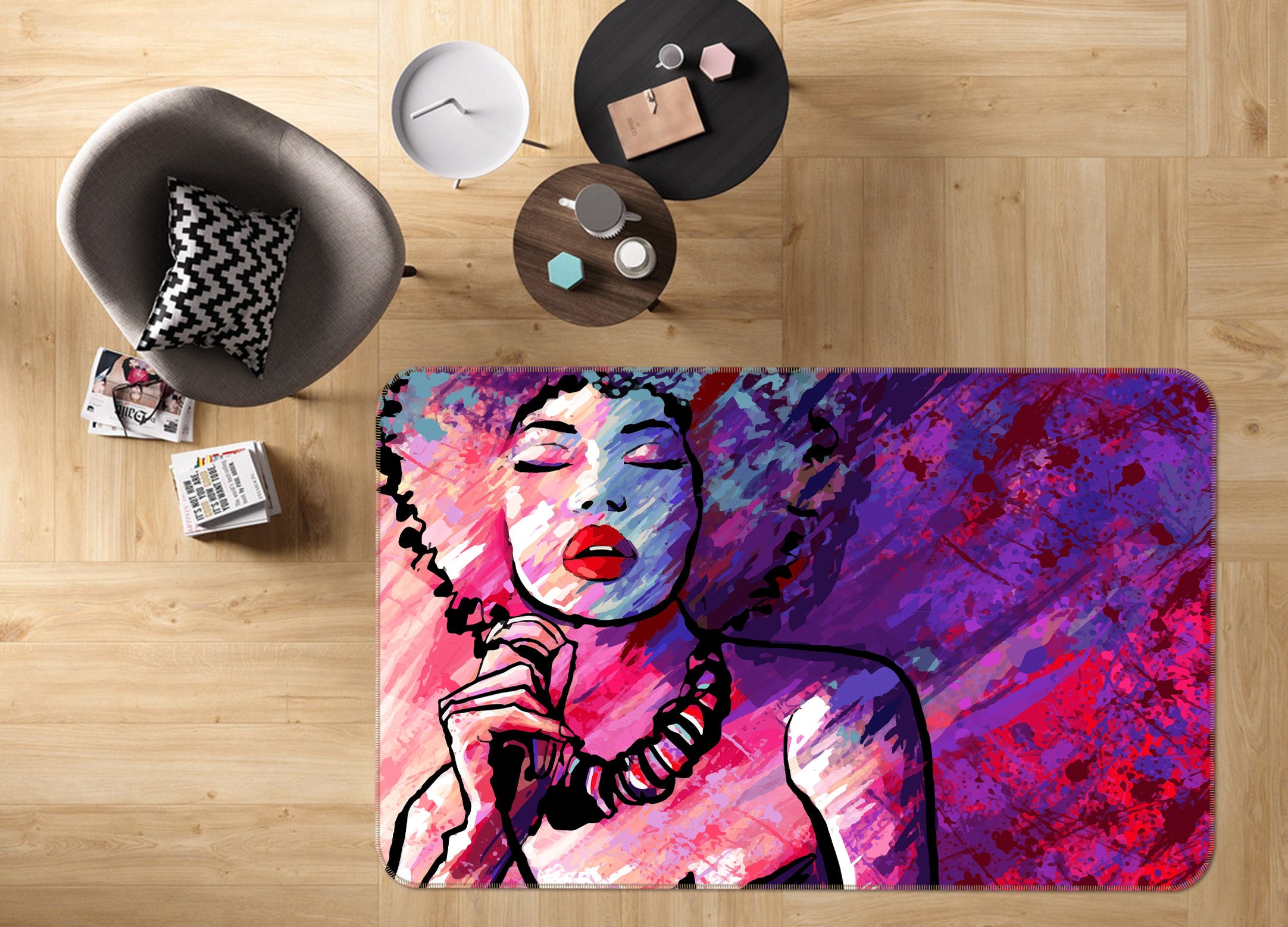 3D Fuchsia Beauty 77112 Non Slip Rug Mat