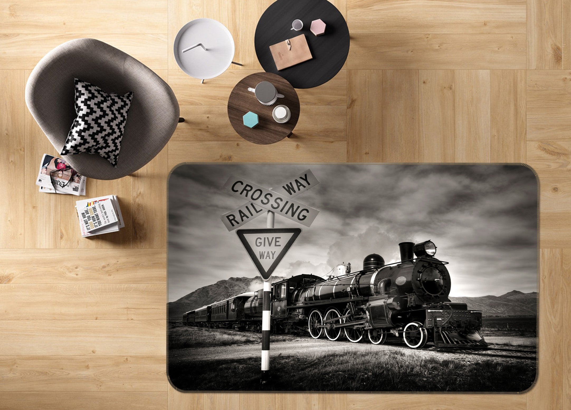 3D Black Gray Train 68101 Vehicle Non Slip Rug Mat