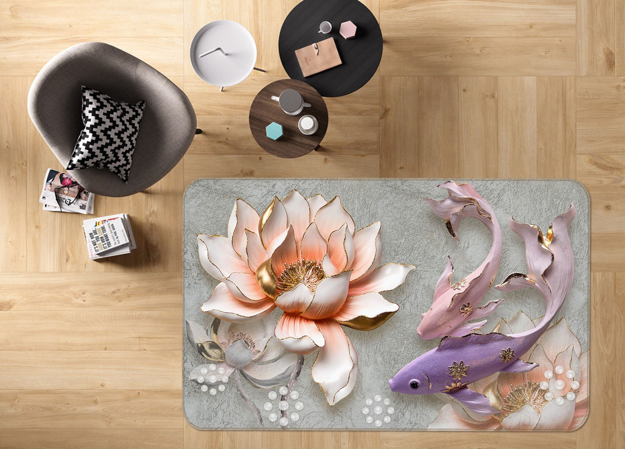 3D Lotus Fish 34019 Non Slip Rug Mat