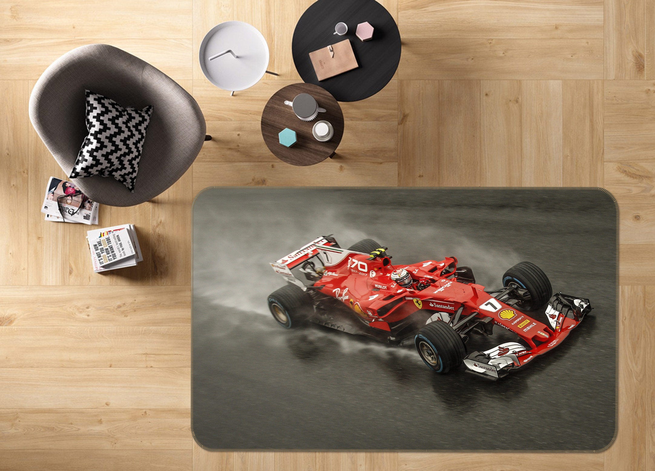 3D Red Racing Car 67238 Vehicle Non Slip Rug Mat