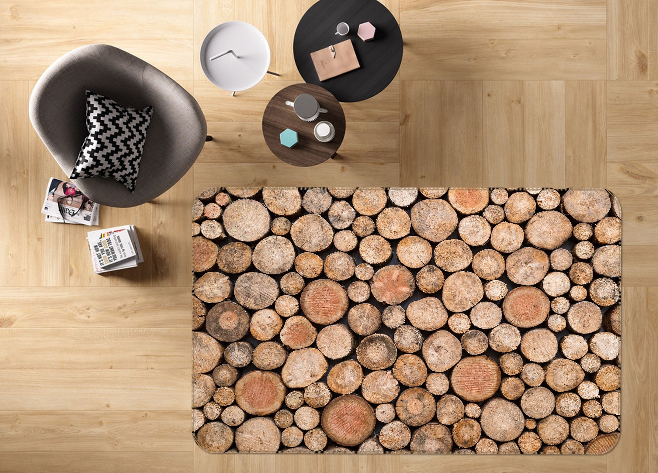 3D Wooden Stake 36208 Non Slip Rug Mat