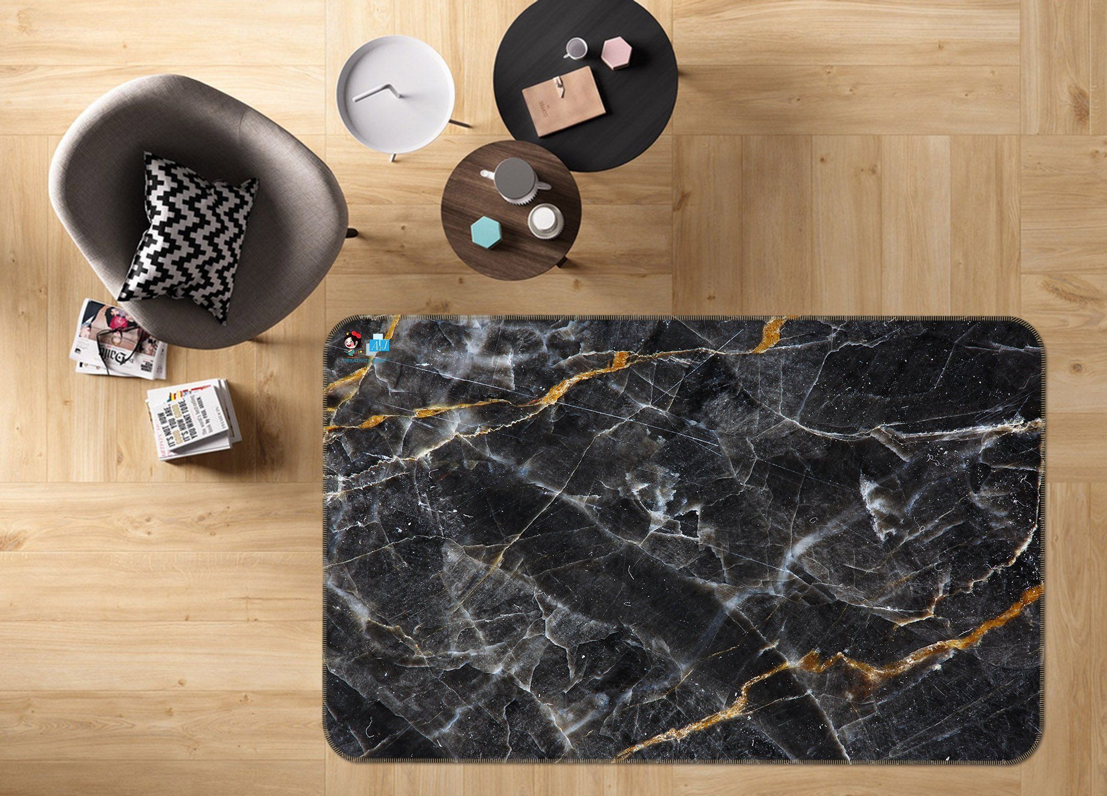 3D Black Stone Pattern 24 Non Slip Rug Mat Mat AJ Creativity Home