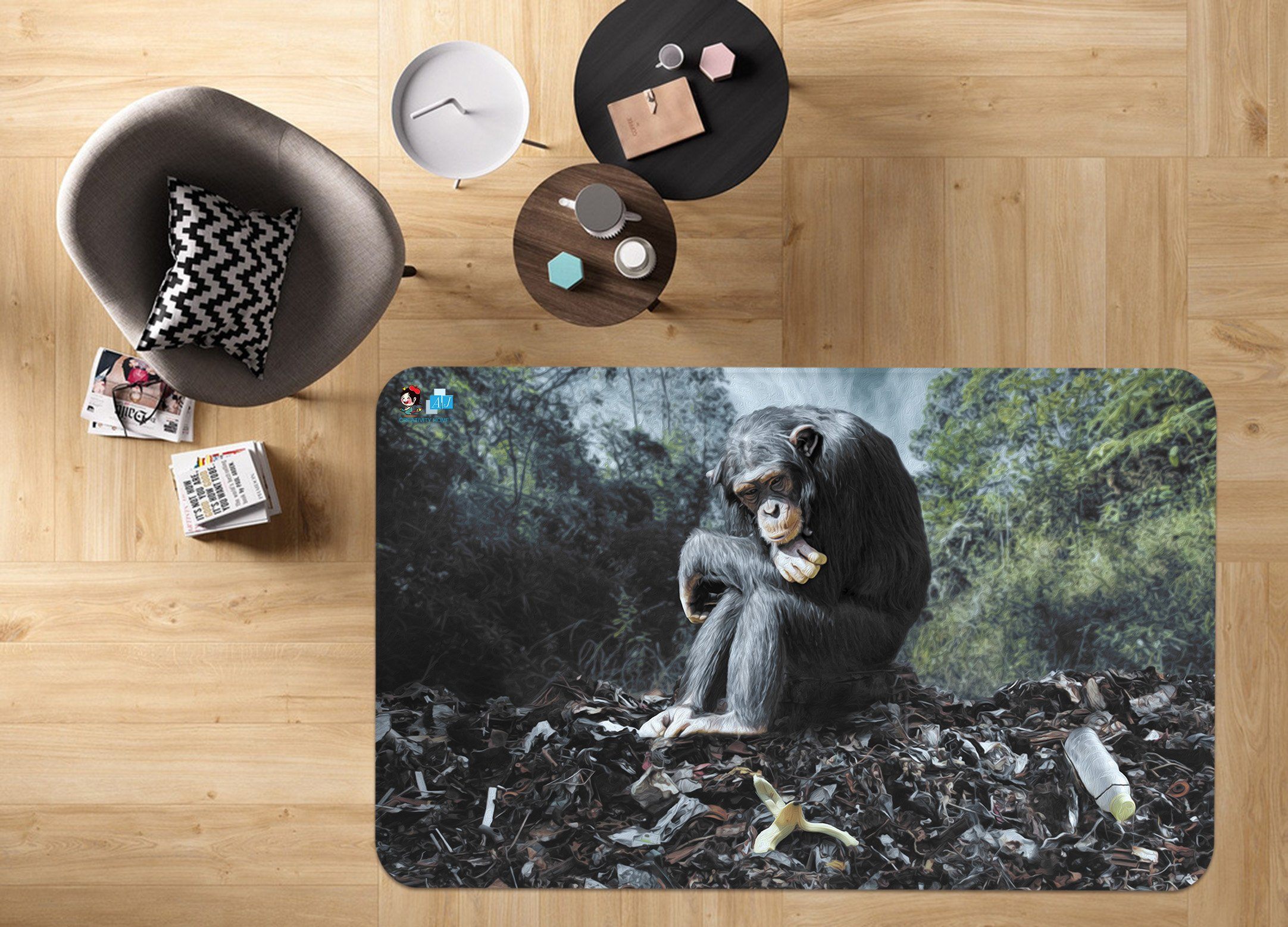 3D Chimpanzee 6154 Non Slip Rug Mat Mat AJ Creativity Home