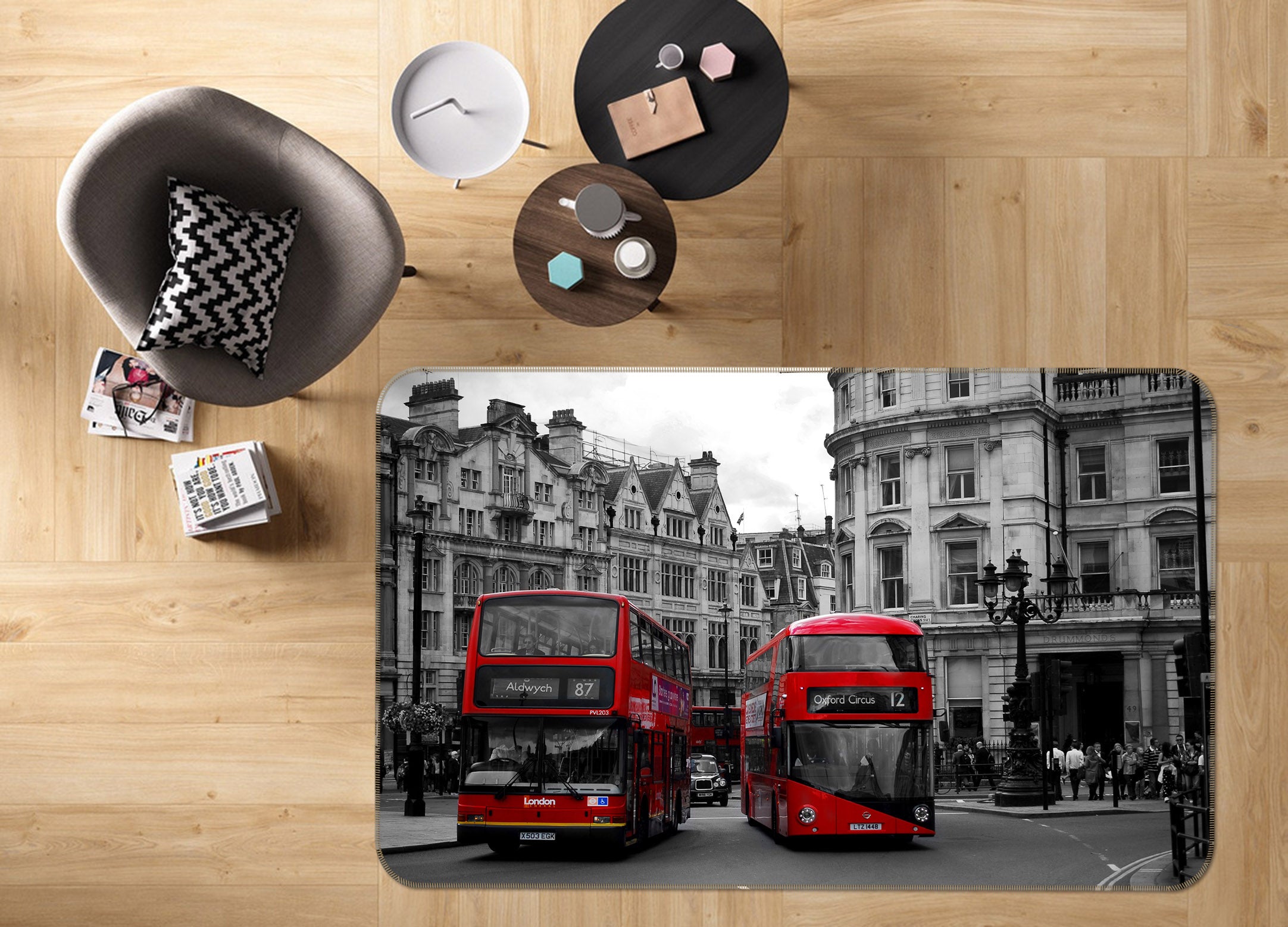 3D Building Red Bus 68113 Vehicle Non Slip Rug Mat