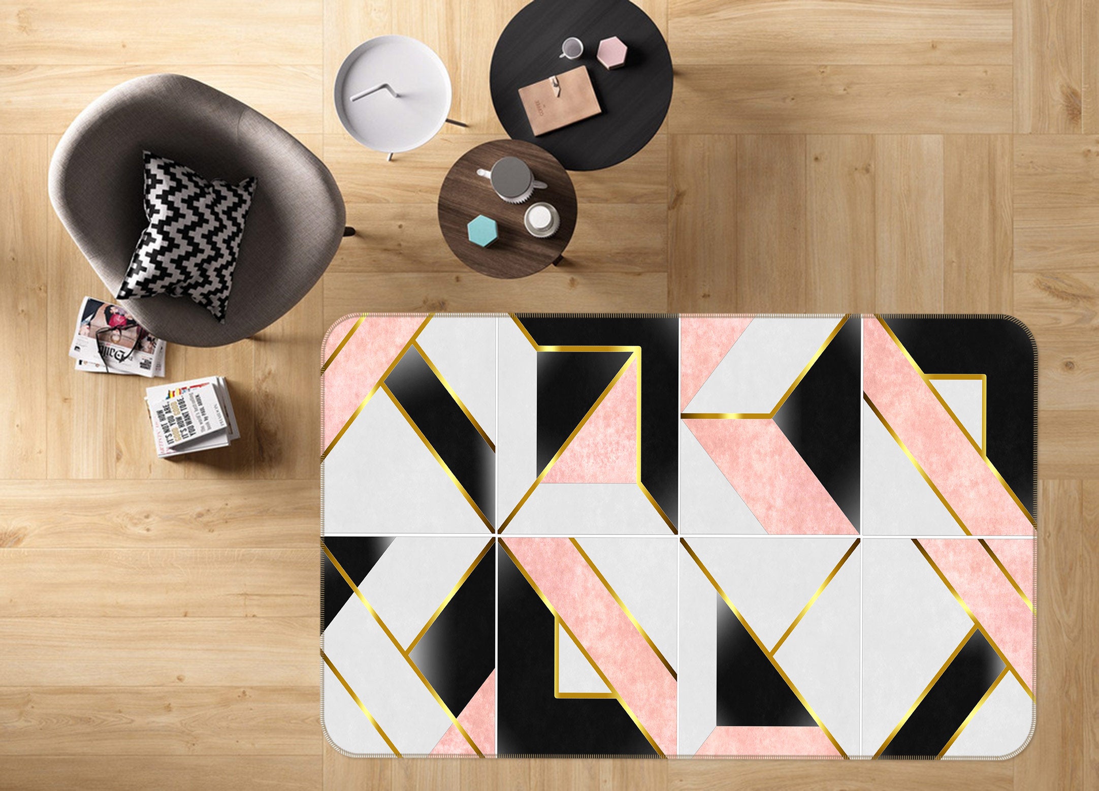 3D Black White Powder Stitching 77205 Non Slip Rug Mat