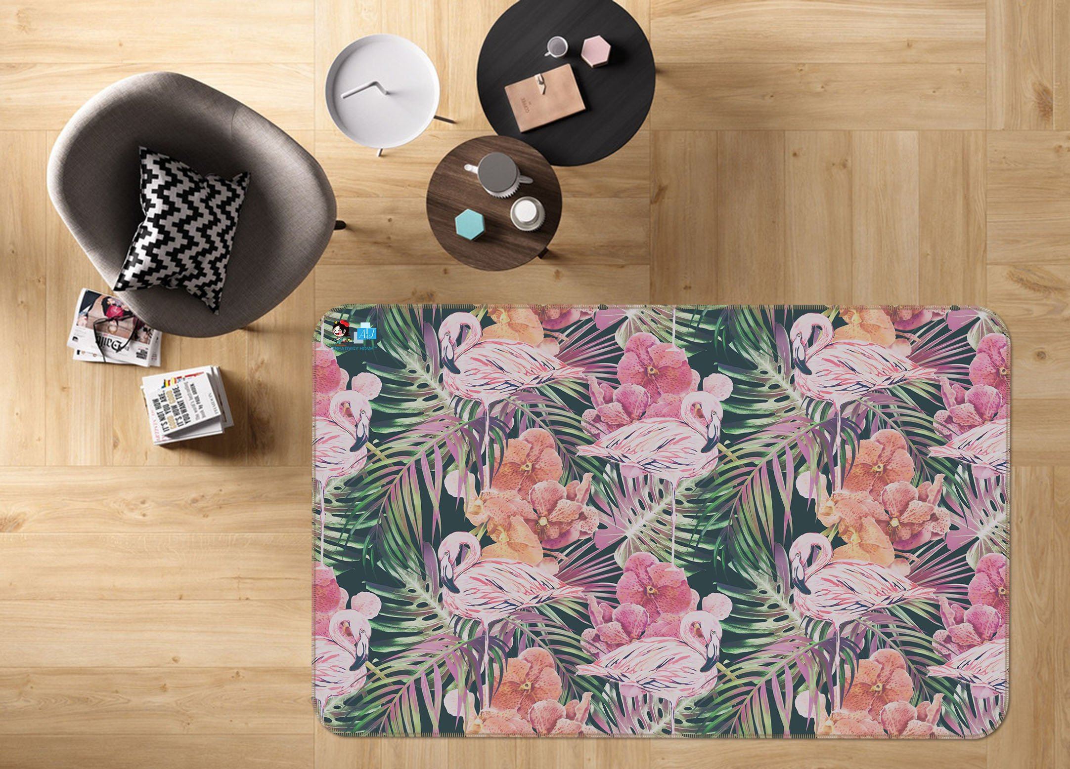 3D Flamingo Flower 082 Non Slip Rug Mat Mat AJ Creativity Home
