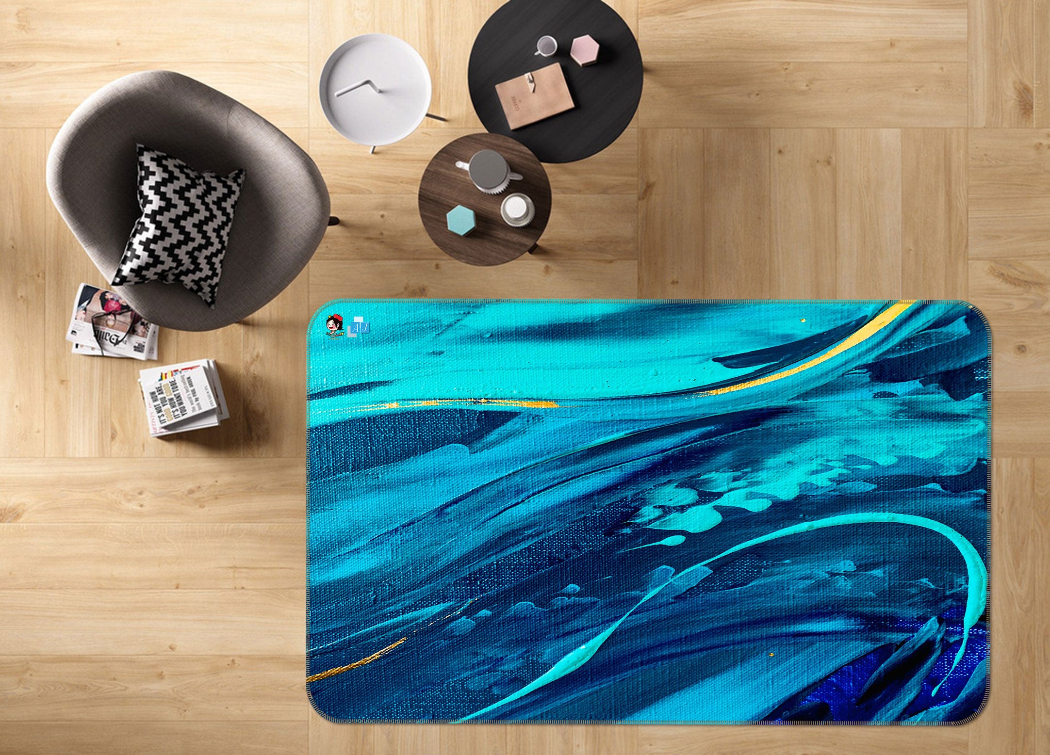 3D Blue Texture 1109 Skromova Marina Rug Non Slip Rug Mat