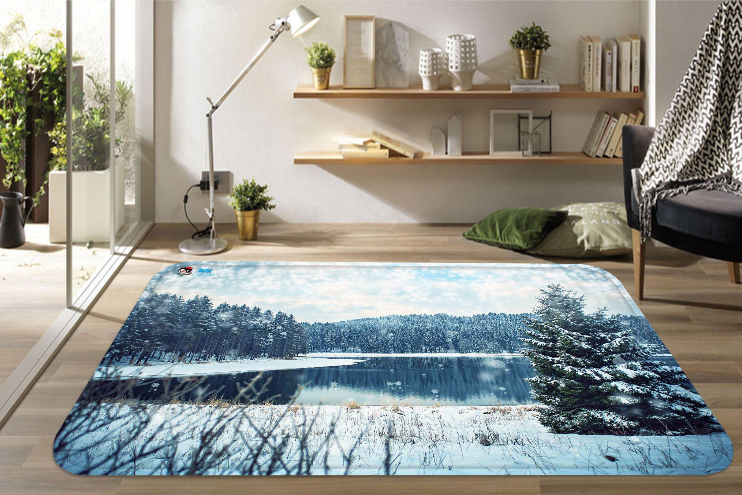 3D Lake Snowing Scenery 90 Non Slip Rug Mat Mat AJ Creativity Home